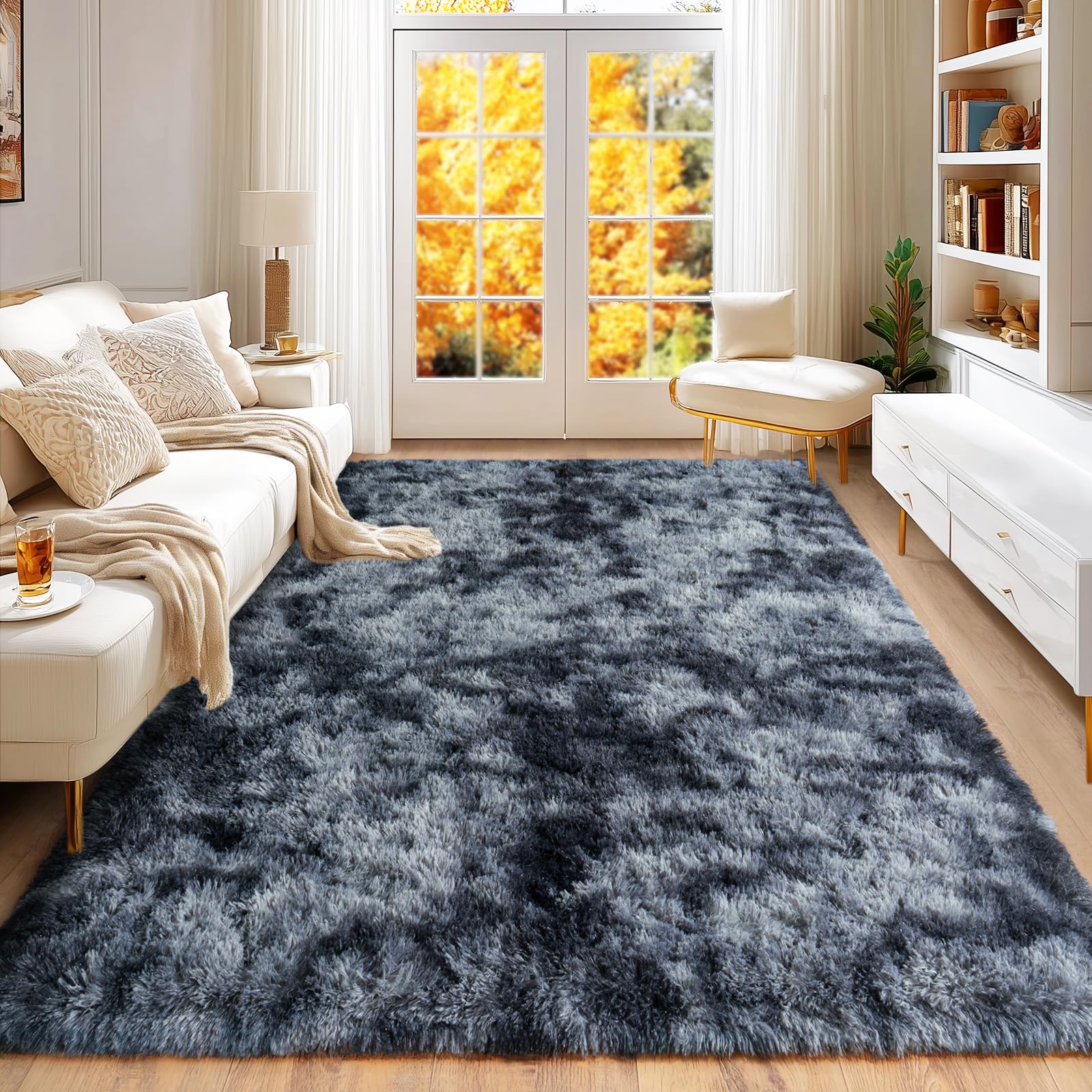 Awaytail Fluffy Rug Washable 2x3 Feet, Pure Black Desk Chair Rug Non-Slip, Super Soft Kids Rug for Boys Nursery Dorm Decor