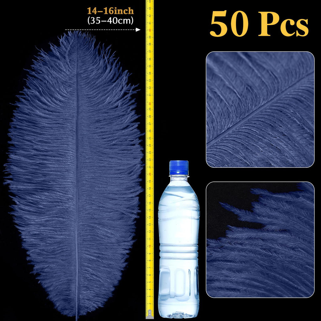 Retrowavy 50 Pcs 14-16 Inches Large Natural Ostrich Feathers Bulk for Centerpieces for Wedding Party Centerpieces Home Decoration Flower Arrangement (Black)