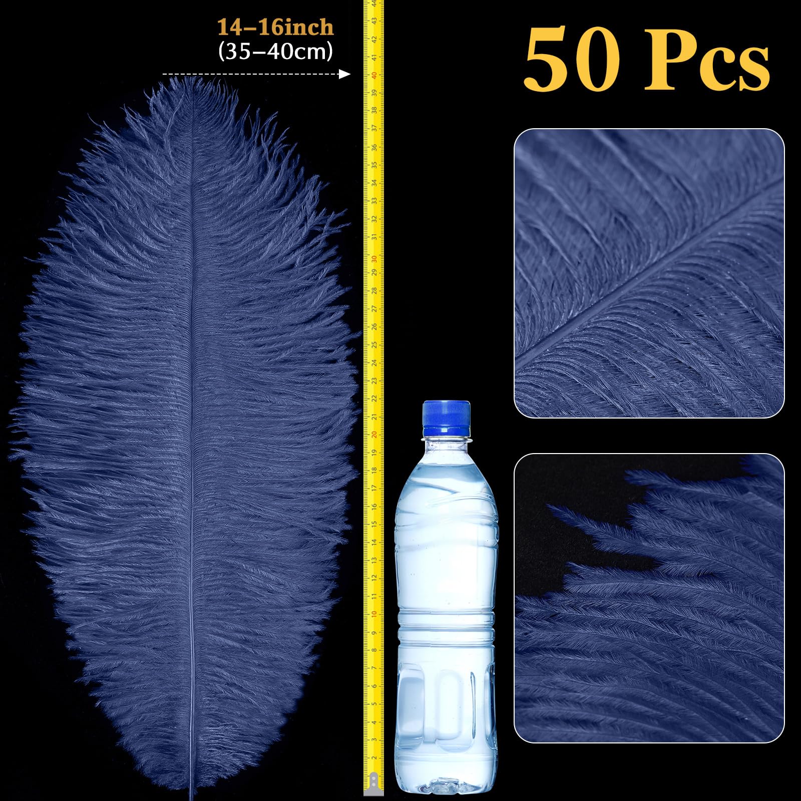 Retrowavy 50 Pcs 14-16 Inches Large Natural Ostrich Feathers Bulk for Centerpieces for Wedding Party Centerpieces Home Decoration Flower Arrangement (Black)