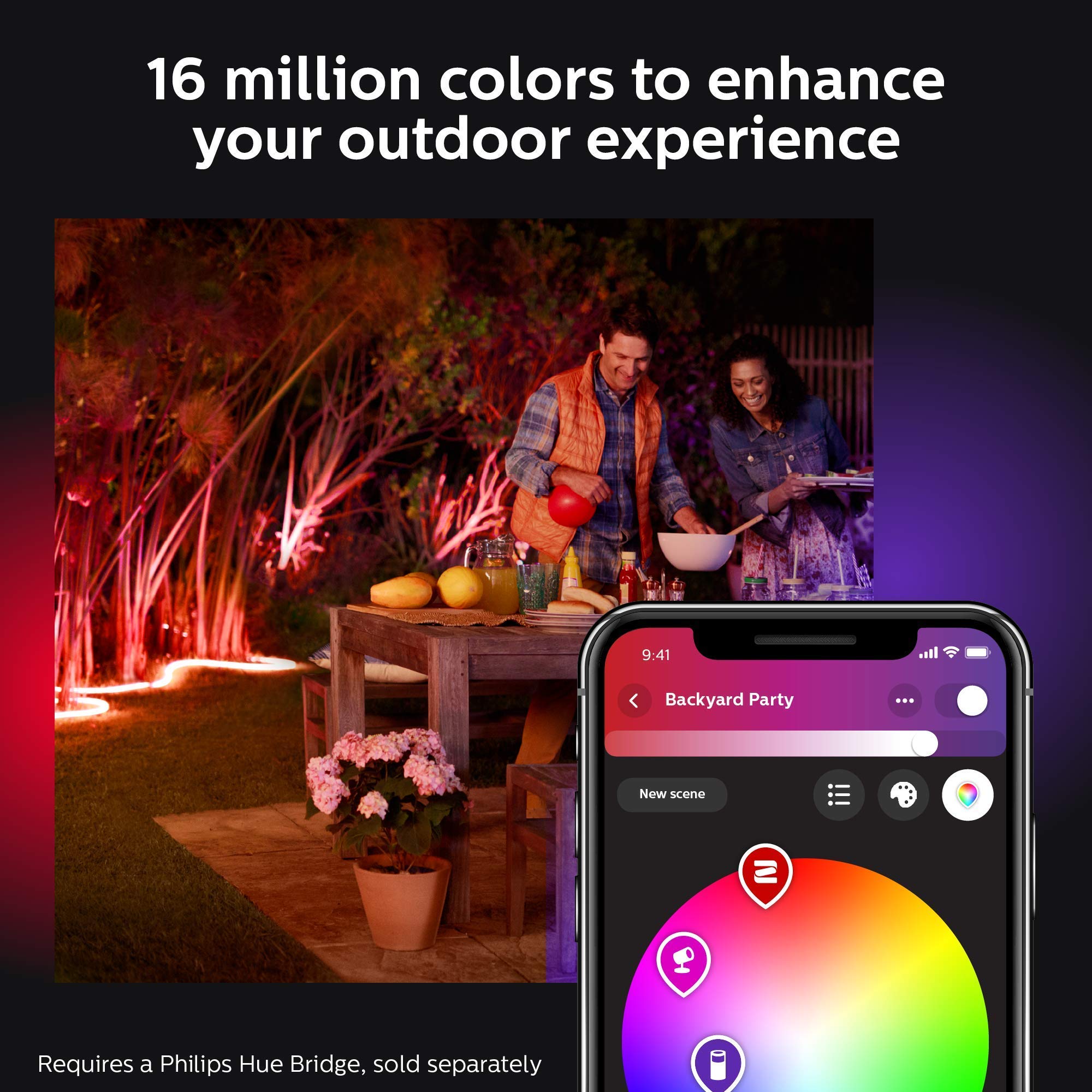 Philips Hue White & Color Ambiance Outdoor LightStrip 5m/16ft (Requires Hue Hub, Works with Amazon Alexa Apple HomeKit and Google Assistant) (530931)