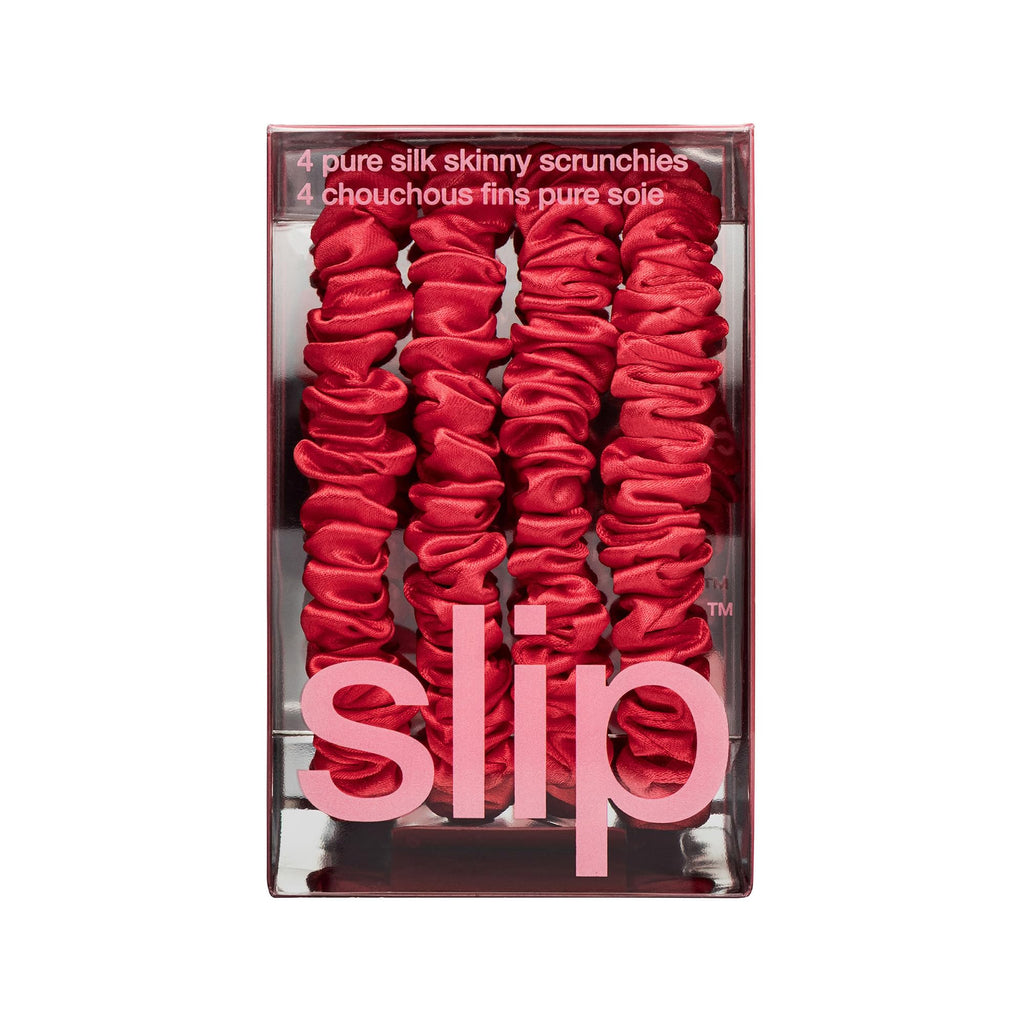 Slip Silk Hair Ties — Skinny Silk Auburn Scrunchies, No Damage, No Crease, Anti-Breakage |100% Mulberry Silk | All Hair Types | Made with Proprietary Slipsilk™ | Set of 4
