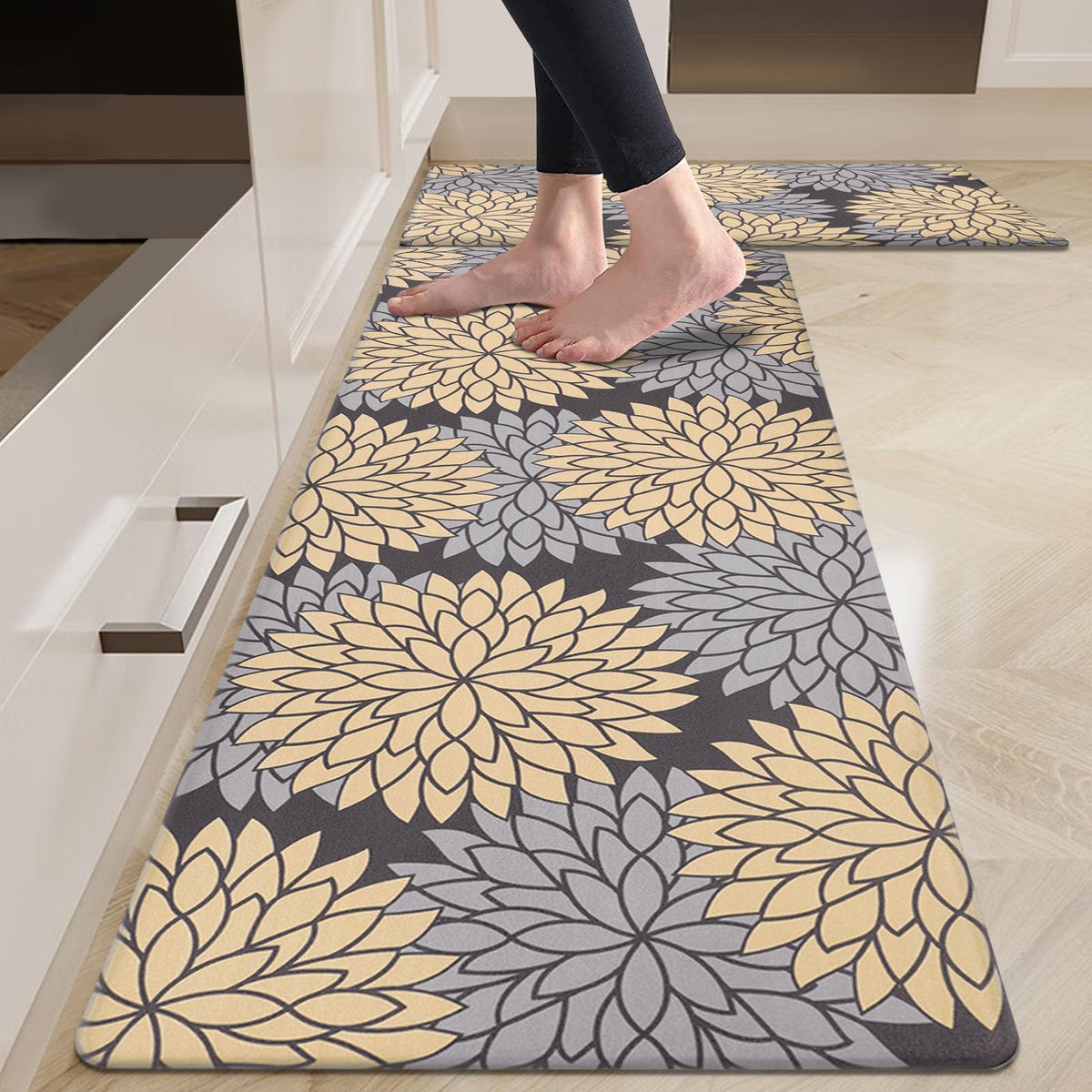 HEBE Anti Fatigue Kitchen Rugs Sets of 2, Non Slip Kitchen Mats for Floor, Waterproof Cushioned Comfort Standing Carpet for Kitchen Sink, Home Office, Laundry Room
