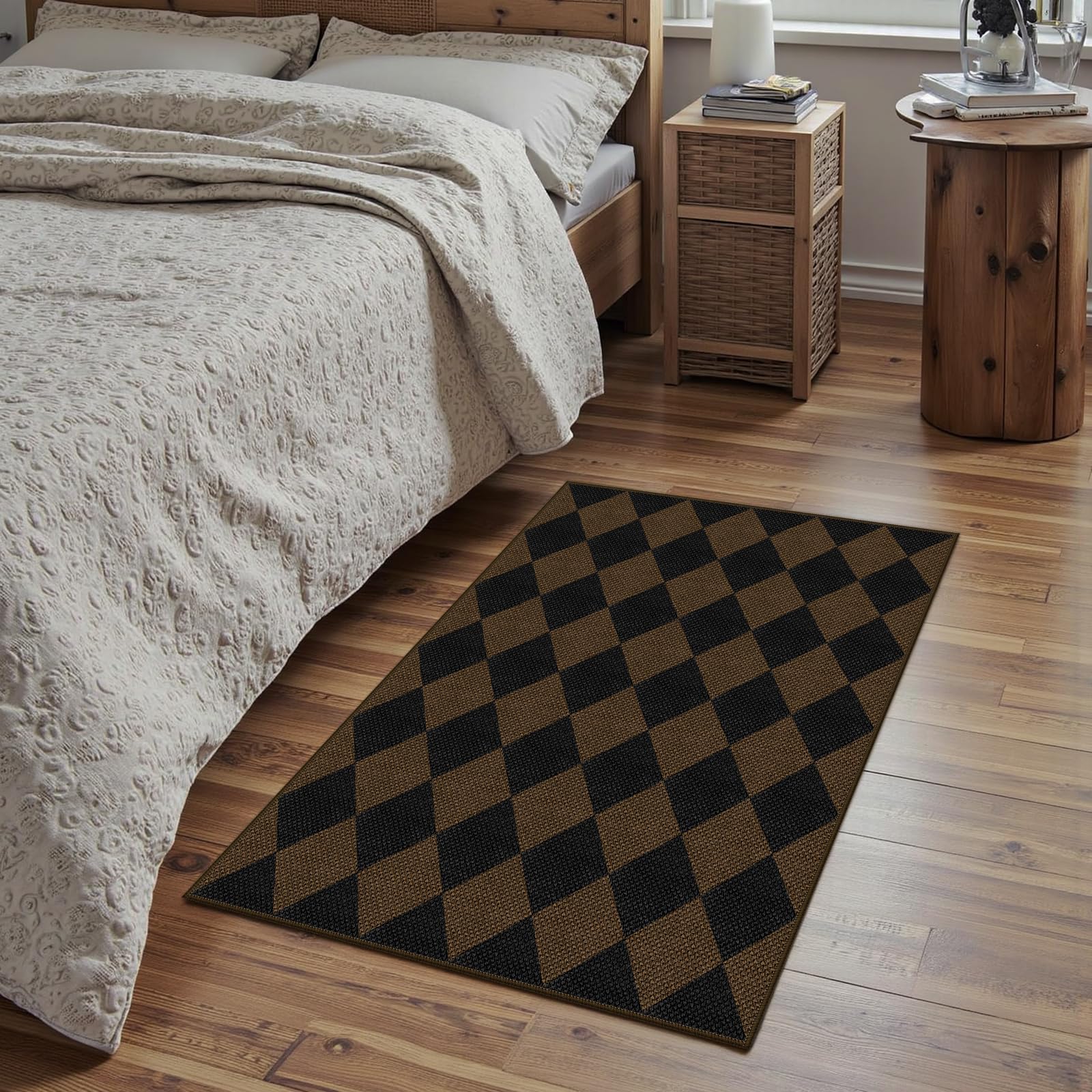 Rugalia Easy Jute Checkered Entryway Rug, 2x3 Black Modern Indoor Outdoor Doormat, Washable Non-Slip Neutral Small Kitchen Rug Farmhouse Diamond Throw Rugs for Entrance Bedroom Bathroom