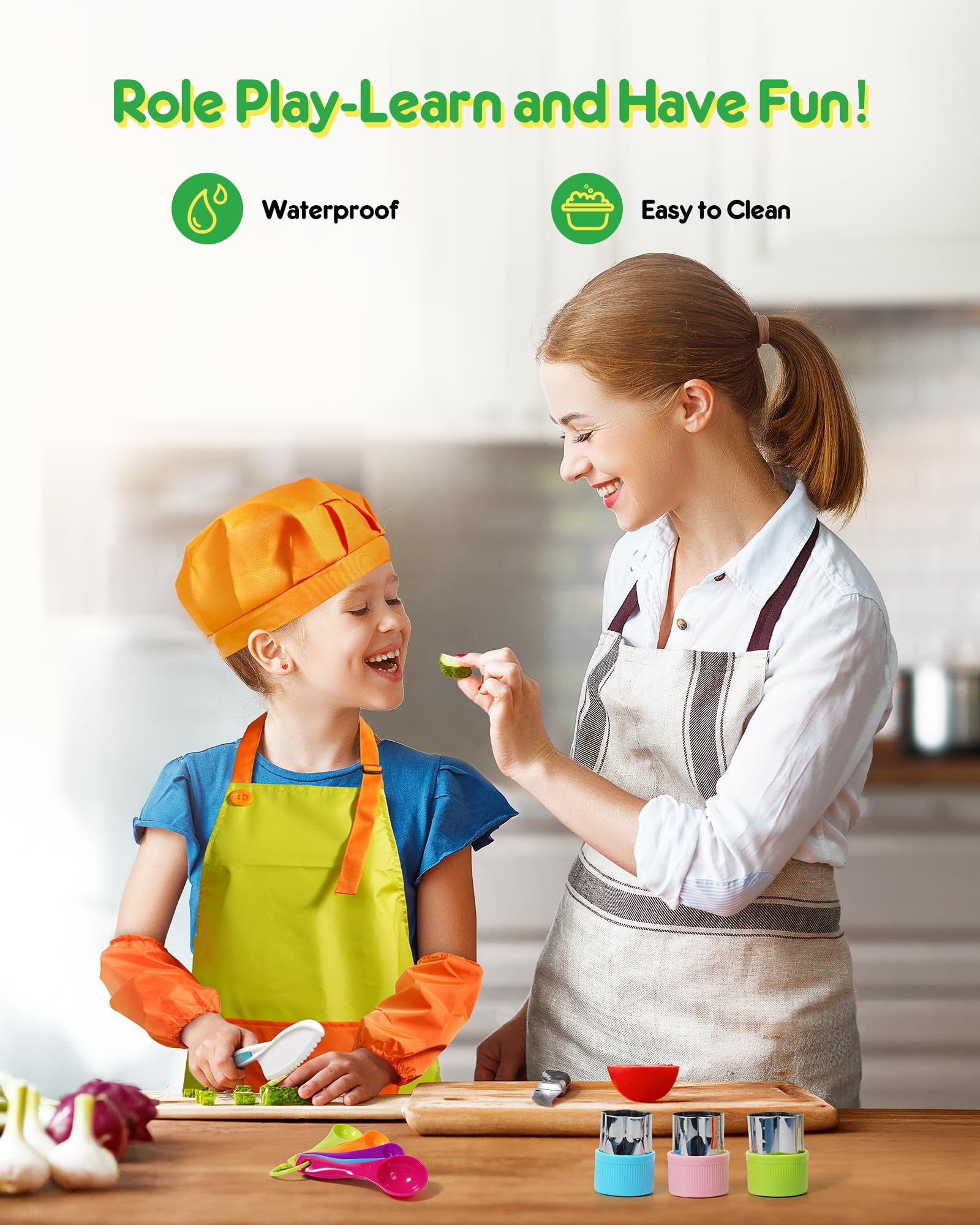 Kids Knife Set, 5 Pcs Montessori Kitchen Tools for Toddlers' Real Cooking for 3+, BPA Free Kids Safe Kitchen Cooking and Baking Set with Peeler, Cutting Board for Sandwich Bread Vegetable Fruit Gift