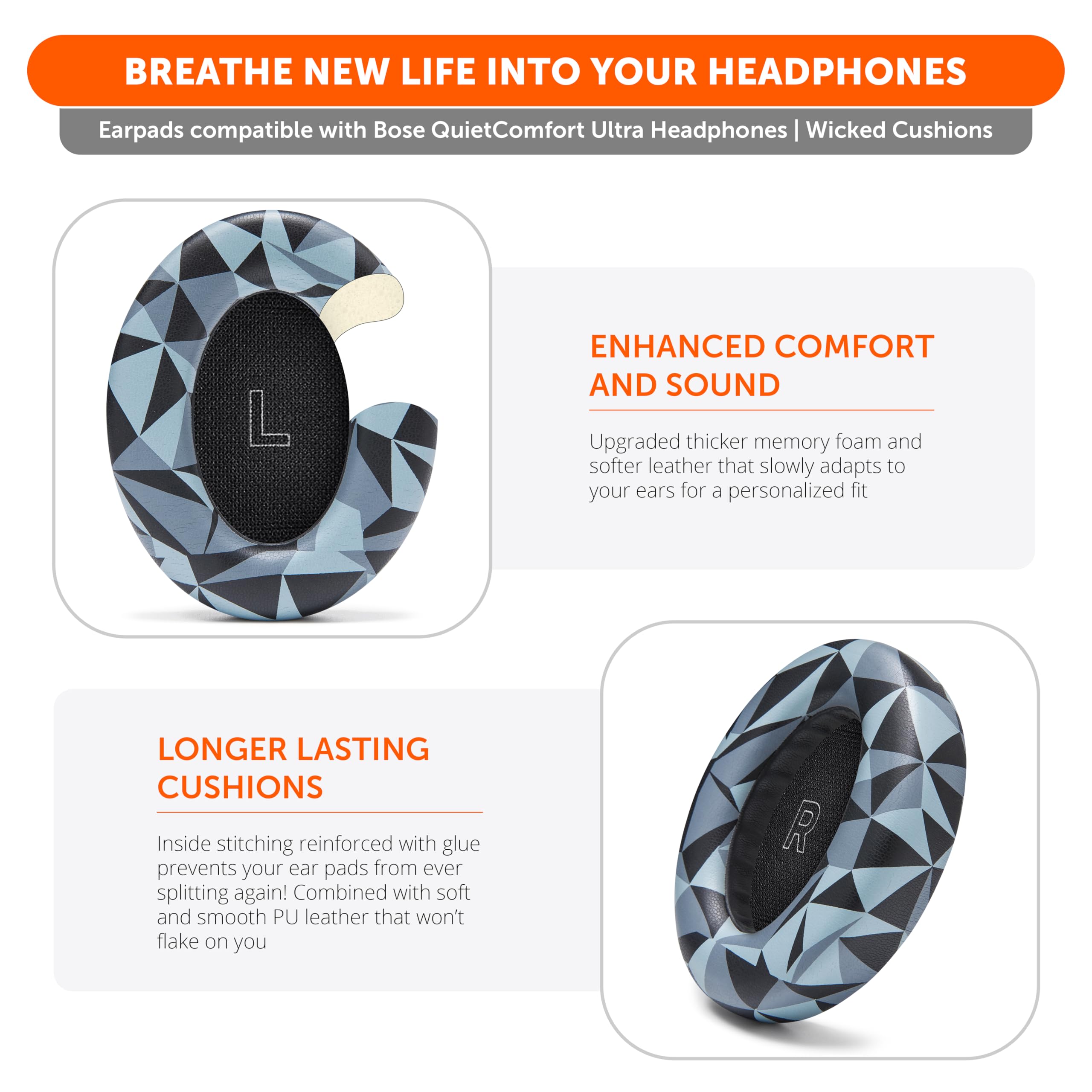 WC PadZ QC Ultra – Upgraded Replacement Earpads Compatible with Bose QuietComfort Ultra Gen 1 & Gen 2 by Wicked Cushions | Enhanced Comfort, Thickness & Durability | 90's Black