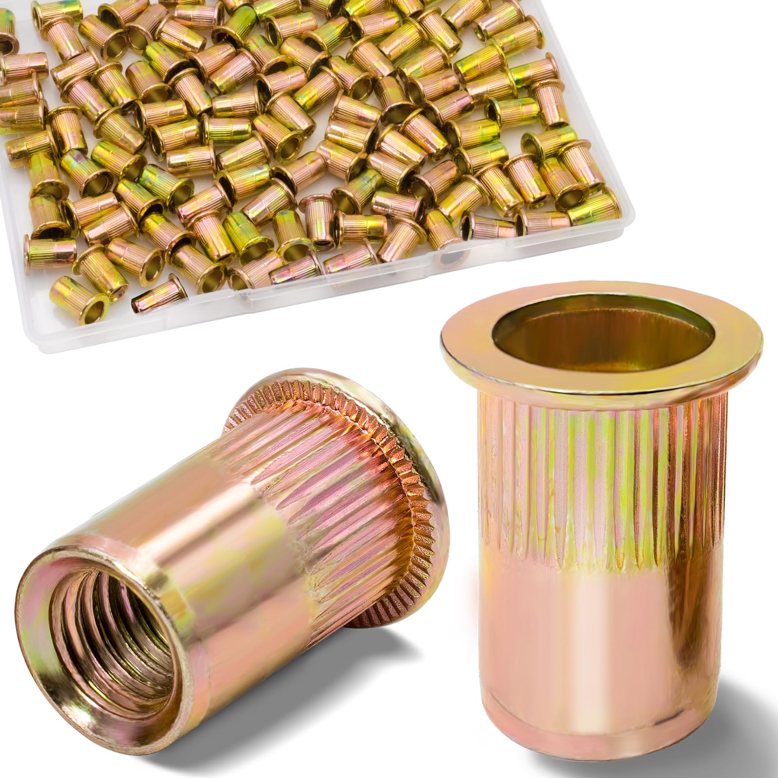 1/2''-13 UNC Rivet Nut, 10Pcs 304 Stainless Steel Flat Head Rivnut Threaded Insert Nutsert
