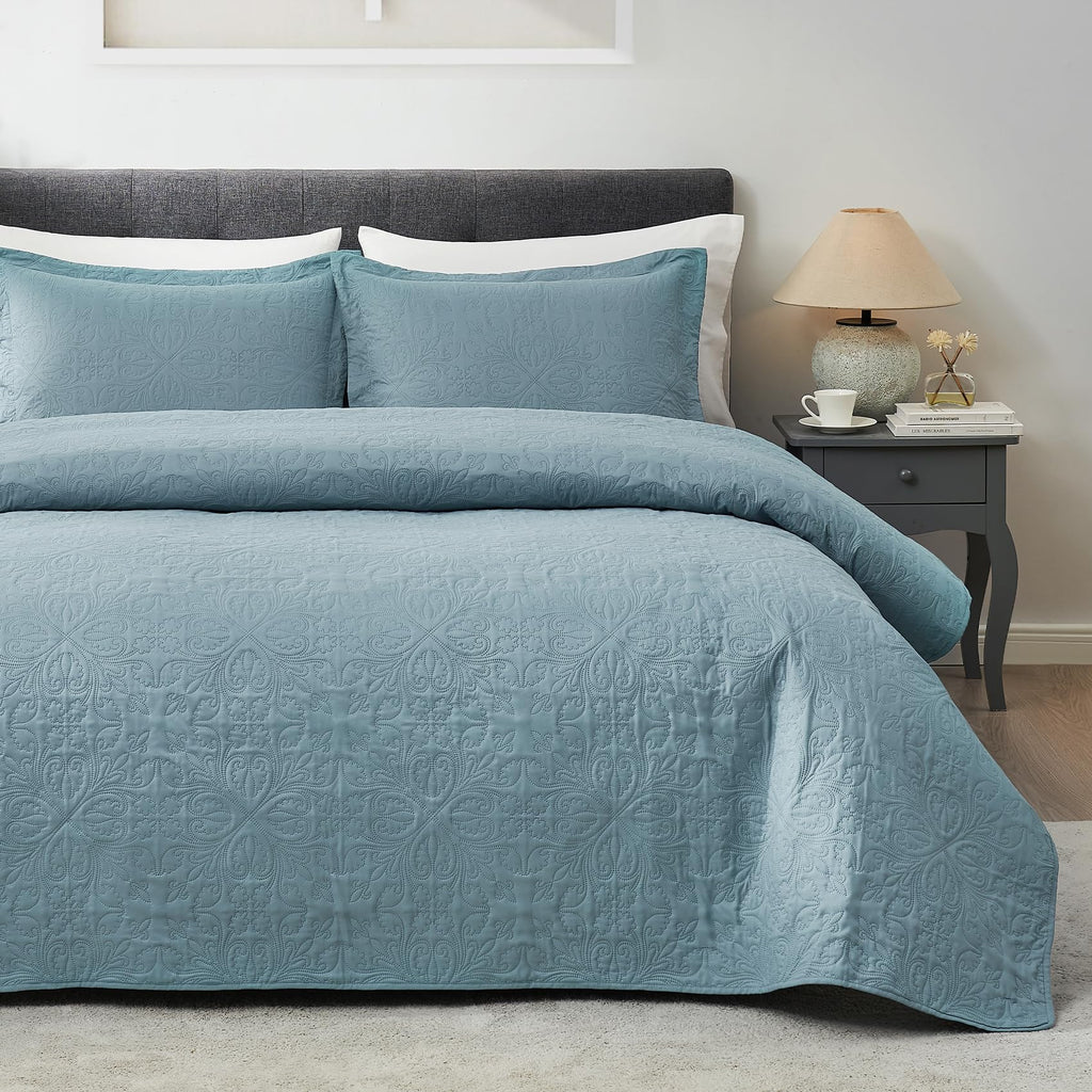 Hansleep Black Quilt Twin Size - Damask Ultrasonic All Season Bedspread Twin, Soft Lightweight Coverlet Bedding Set, 2 Pieces (1 Quilt, 1 Pillow Sham)