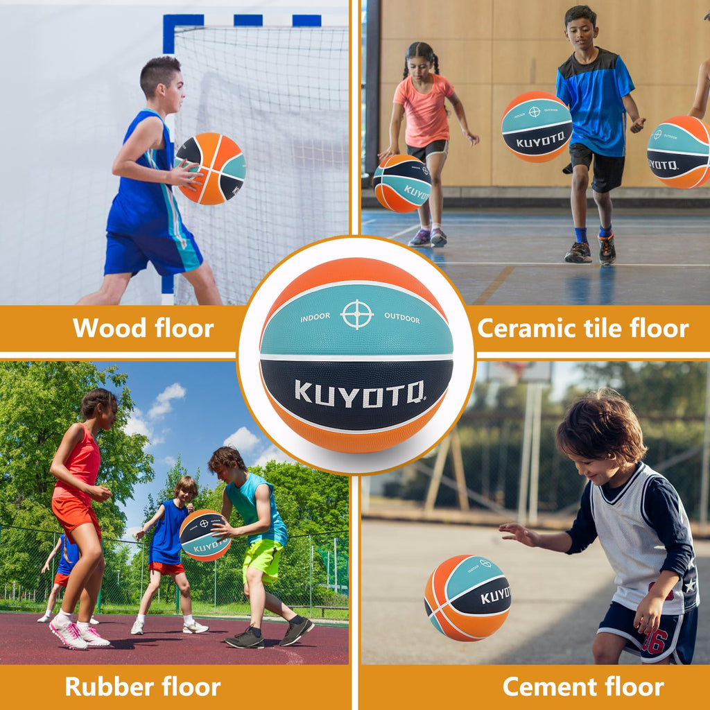 KUYOTQ Kids Youth Adult Size 3/4/5/6/7 (22/25.5/27.5/28.5/29.5") Basketball Premium Rubber or Faux Leather Basketball Indoor Outdoor Basketball for Boys Girls Womens Mens Basketball Gifts (Deflated)