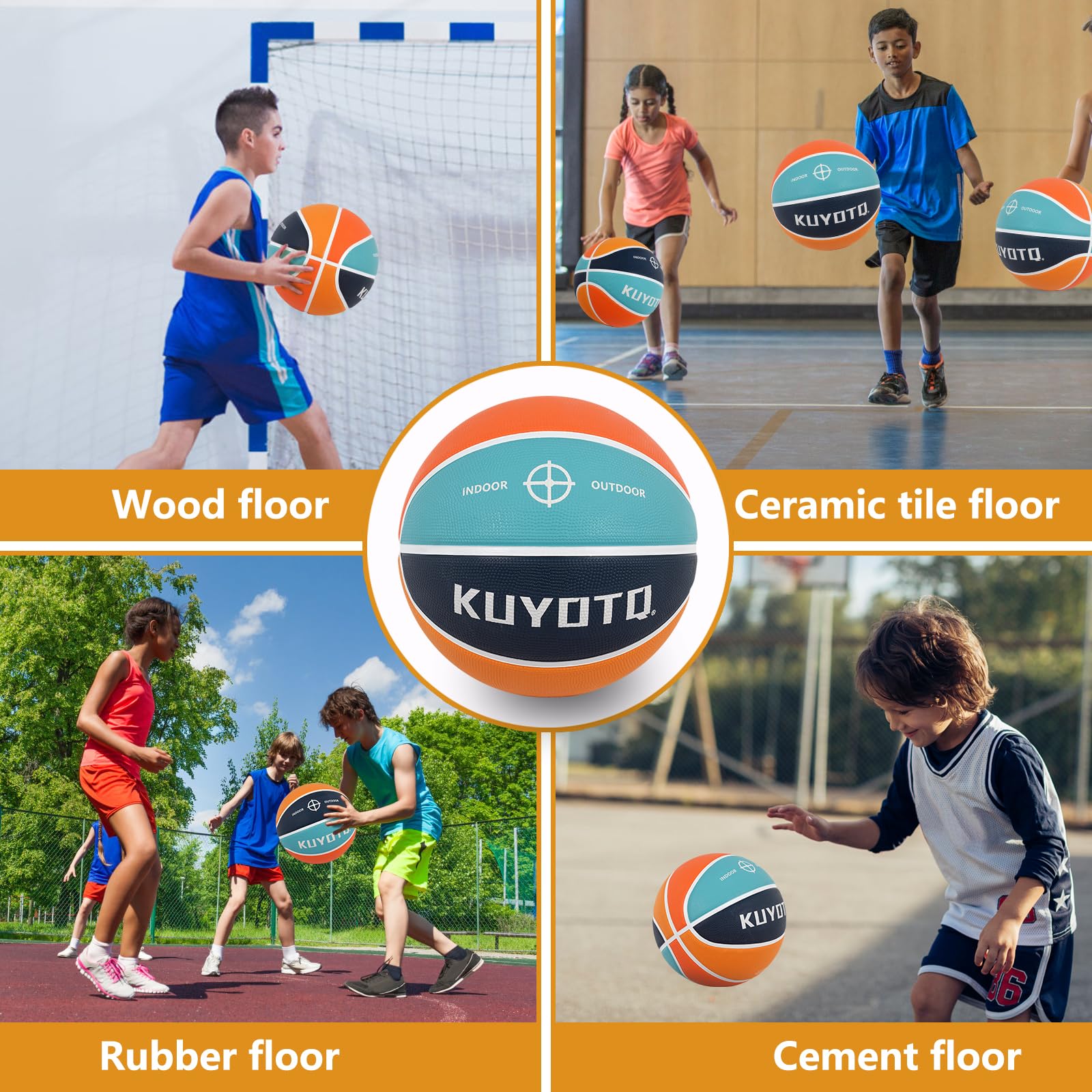 KUYOTQ Kids Youth Adult Size 3/4/5/6/7 (22/25.5/27.5/28.5/29.5") Basketball Premium Rubber or Faux Leather Basketball Indoor Outdoor Basketball for Boys Girls Womens Mens Basketball Gifts (Deflated)