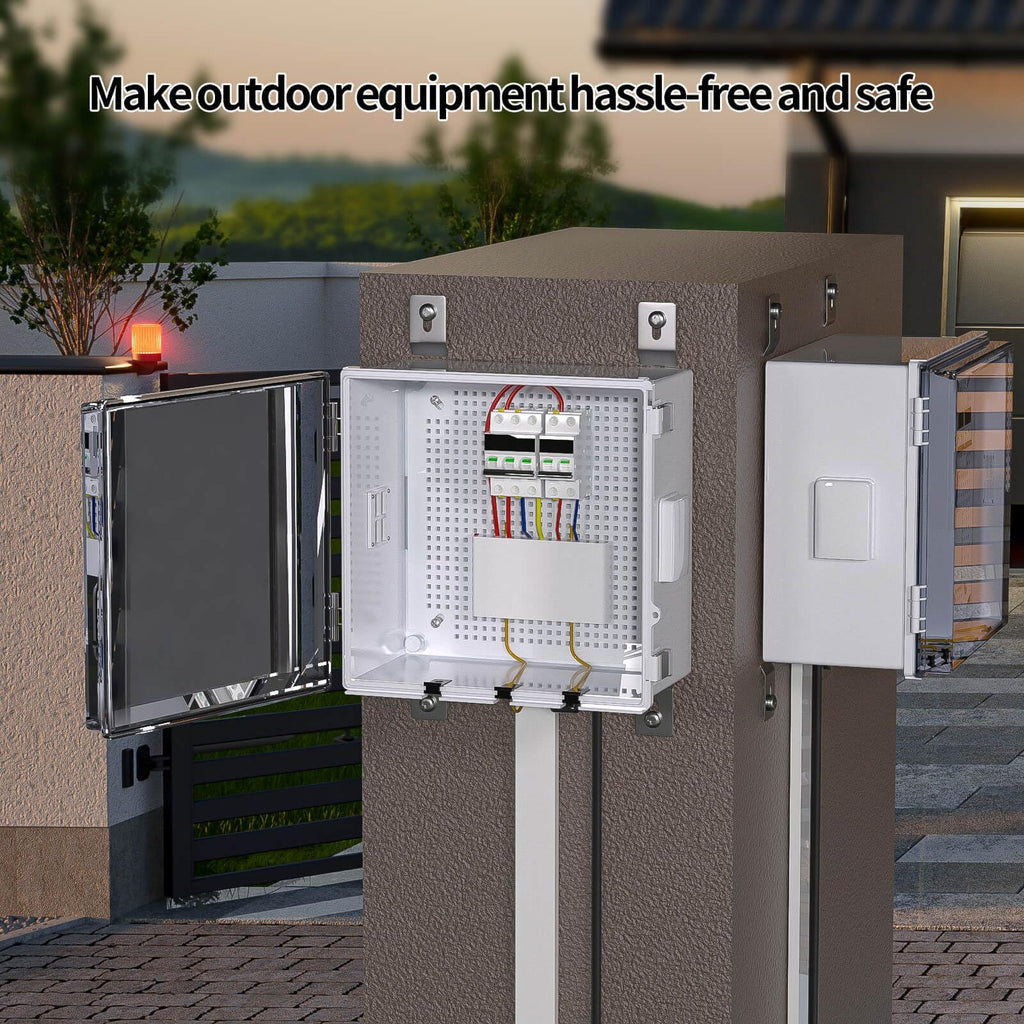 ABS Electrical Junction Box, Ventilated Design, Cable Grommets, IP65 Waterproof Enclosure, Indoor/Outdoor Use with Mounting Panel. (Clear Cover, 8.7"x6.7"x4.3")