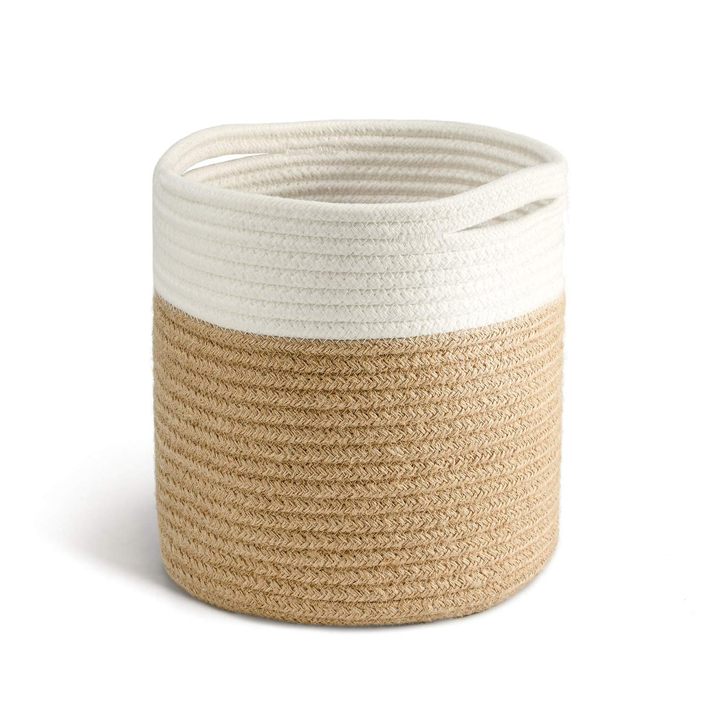 TIMEYARD Sturdy Jute Rope Plant Basket Modern Woven Basket up to 7.5 Inch Flower Pot Floor Indoor Planters, 8” x 8” Storage Organizer Baskets Rustic Home Decor, Black Stripes