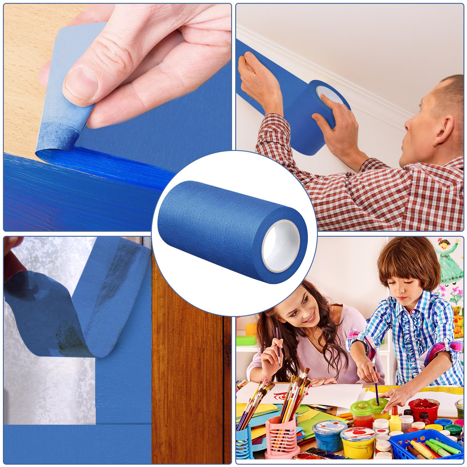 Fainne 12 Rolls Blue Painters Tape Bulk Multi Pack Safe Paint Paper Masking Tape for Wall Painting Decoration Supplies (Blue,1 Inch X 55 Yards)