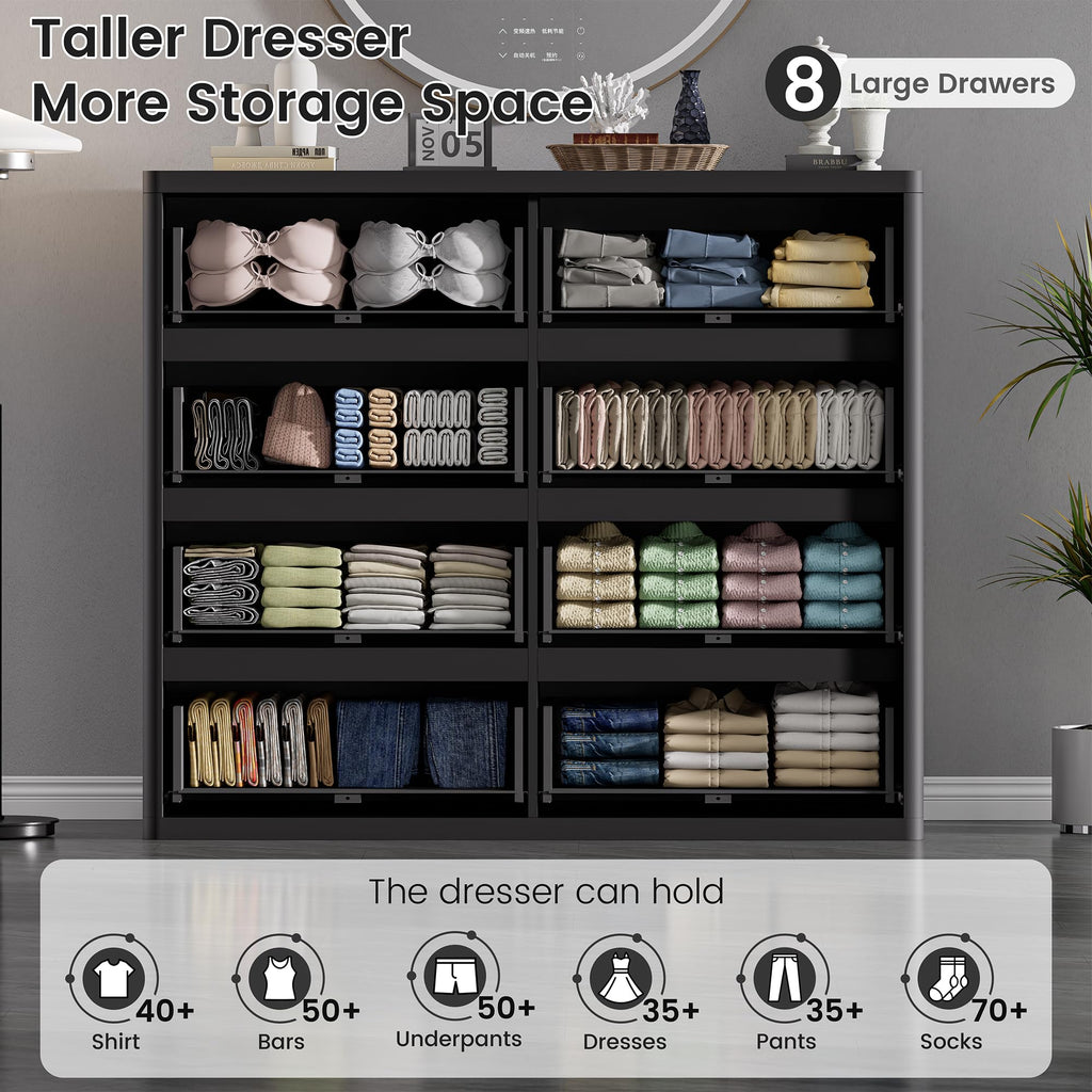 Standifurno Black 56" Tall Dresser for Bedroom, Fluted Modern 6 Drawers Deep Dressers, Wood Chest of Drawers with Handleless, Curved Profil Storage Closet Dressers for Bedroom, Living Room, Hallway