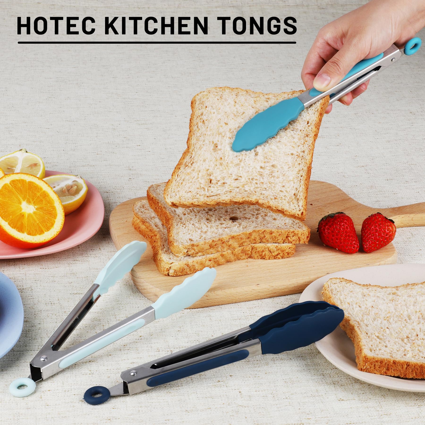 Hotec Mini Silicone Kitchen Tongs for Cooking - 7-Inch Small Serving Tongs with Silicone Tips, Set of 3 (Black)