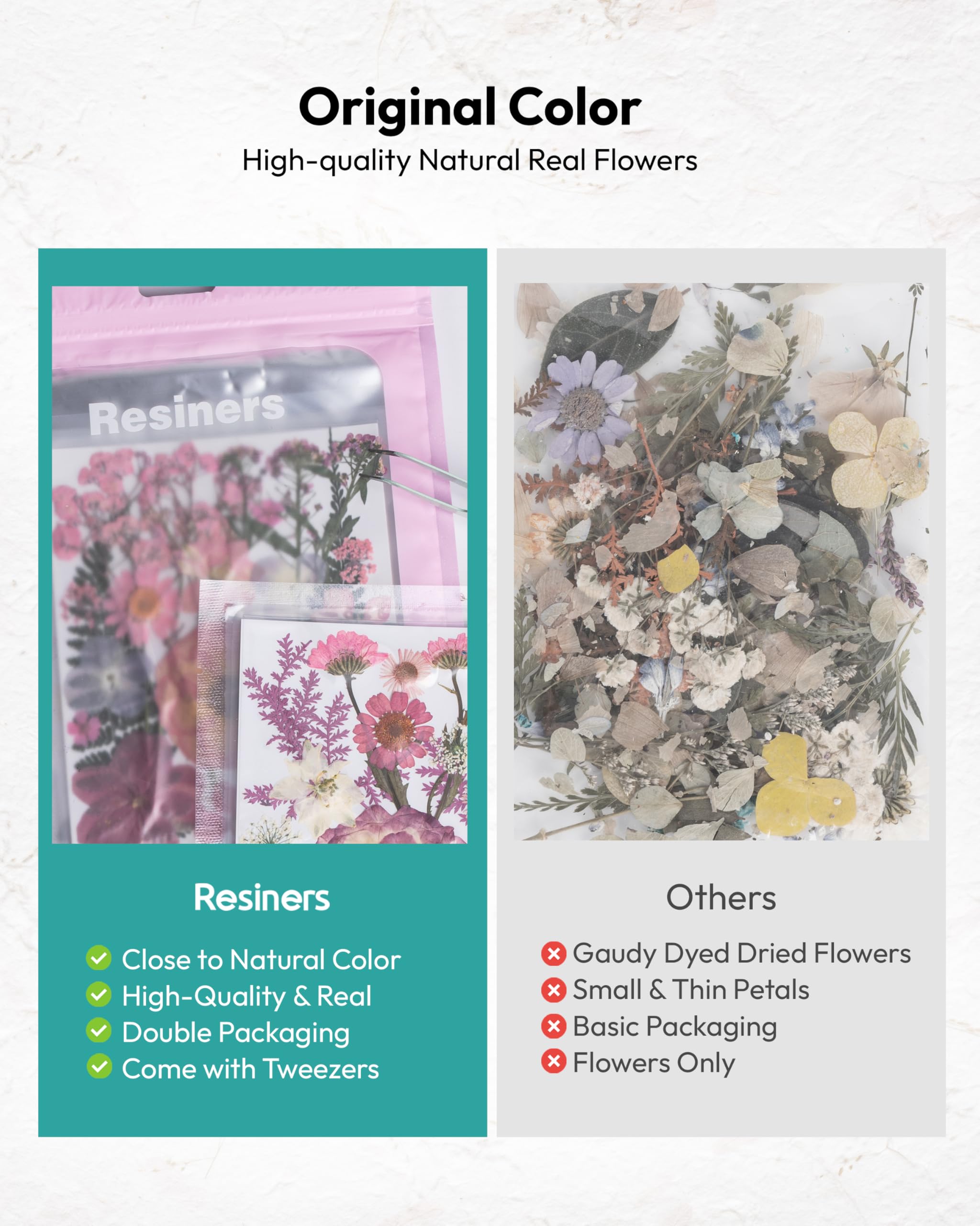 Dried Flowers, Resiners 58Pcs Pressed Flowers for Craft Pink Real Natural Dried Flowers Dry Leaves Kit for DIY Making Crafts Resin Soap Candle Scrapbook Supplies Card Making Jewelry