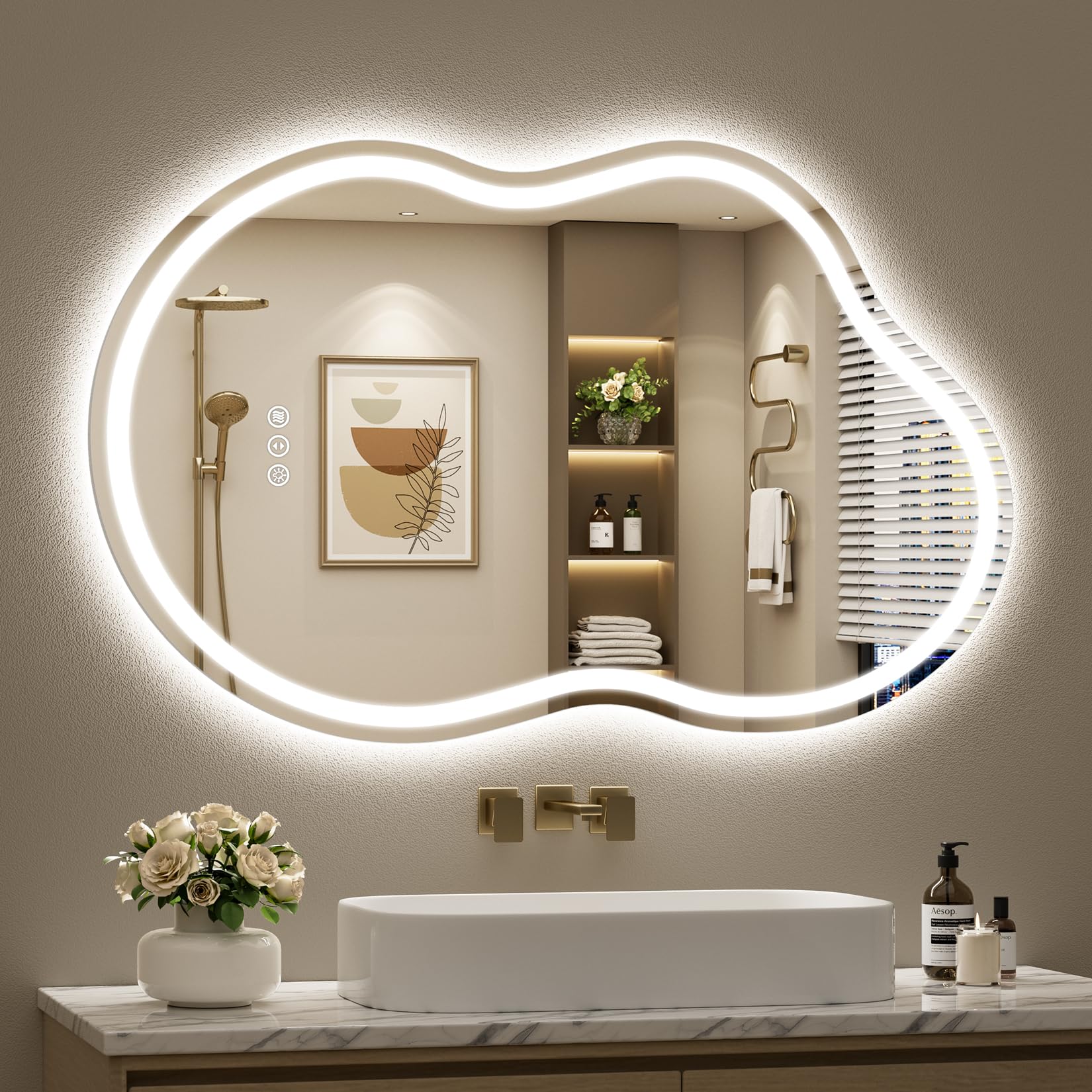 24x32 Black Framed LED Bathroom Mirror with Lights, Backlit and Front Lit Anti-Fog Lighted Vanity Mirrors for Bathroom Wall, Dimmable, 3 Colors, Memory, HD Tempered Glass, Horizontal/Vertical