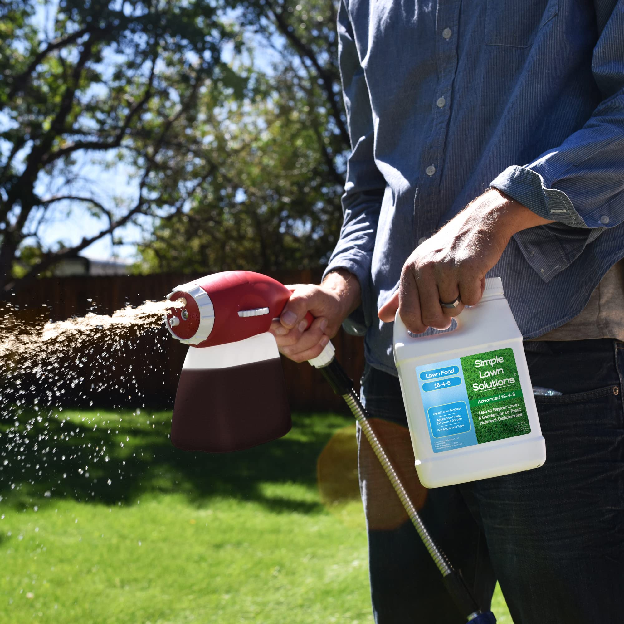 Advanced 16-4-8 Lawn Fertilizer - Liquid Lawn Food Spring & Summer Concentrated Spray - Any Grass Type- Fish and Seaweed Kelp- Balanced NPK - Simple Lawn Solutions (1 Gallon)