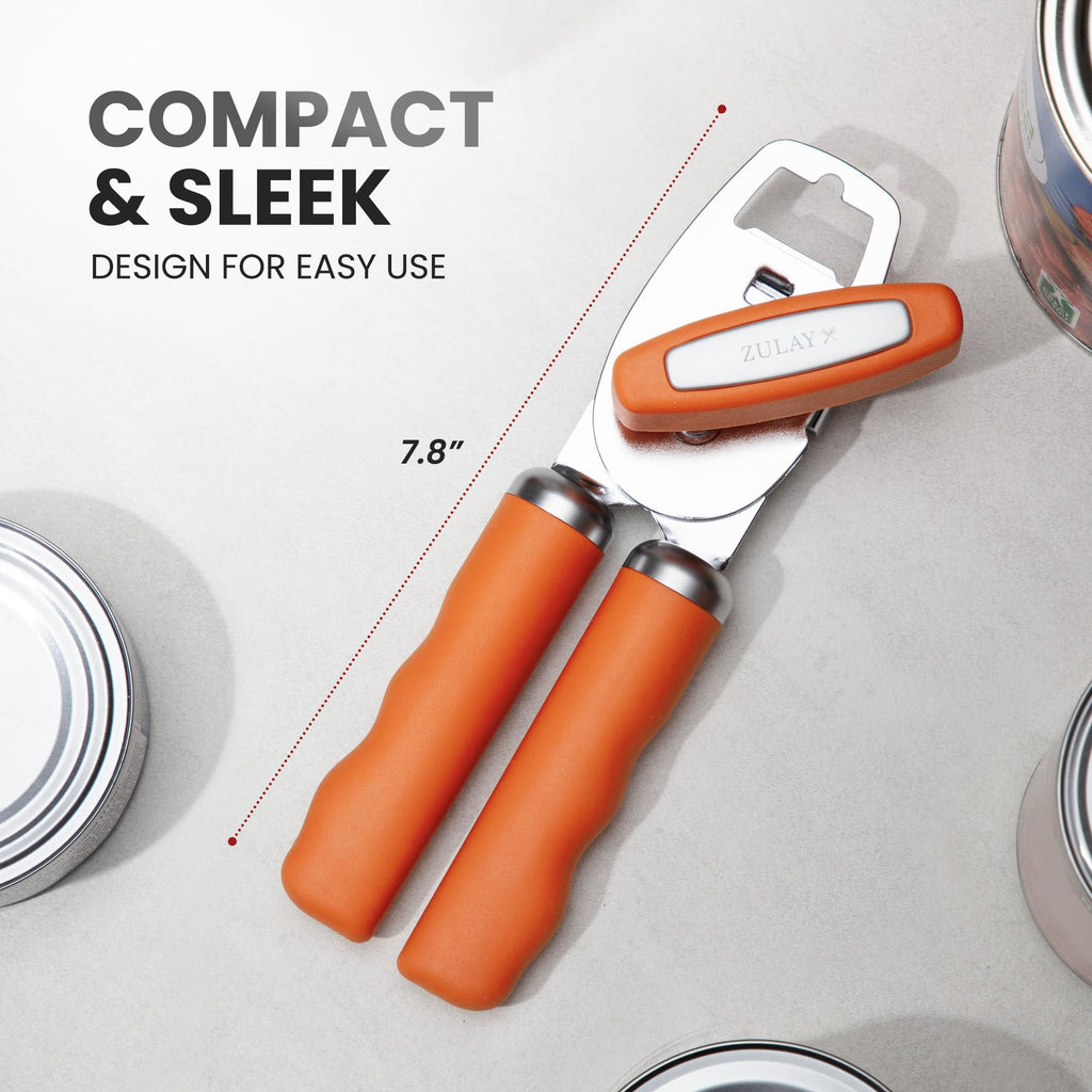 Zulay Kitchen Heavy Duty Stainless Steel Can Opener Manual with Bottle Opener - Rust Proof Manual Can Opener With Turn Knob & Comfy Soft Grip Handles - Airy Lilac