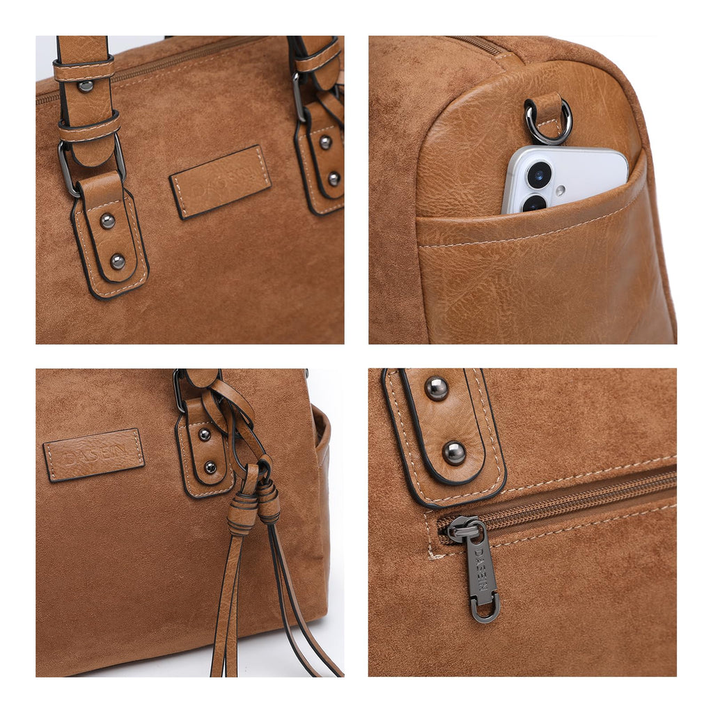 Dasein Women Soft Vegan Leather Barrel Bags Large Hobo Top Handle Work Totes Satchel Handbags Shoulder Purse