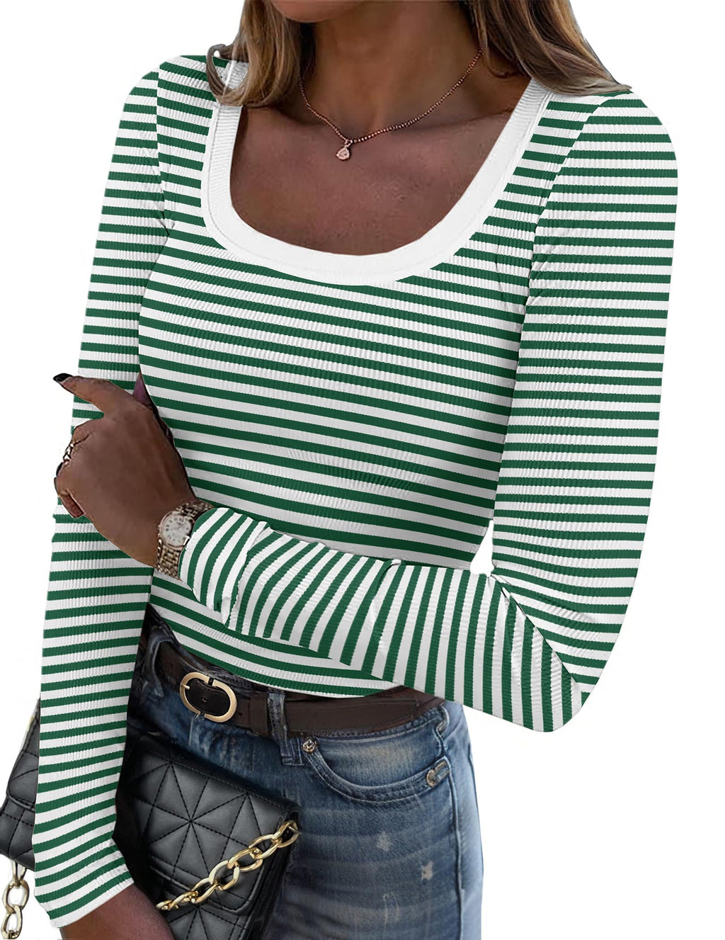 Zeagoo Women's Long Sleeve Scoop Neck Shirts Casual Slim Fit Rib Knit Tops Summer Fall Basic Business Work Tee