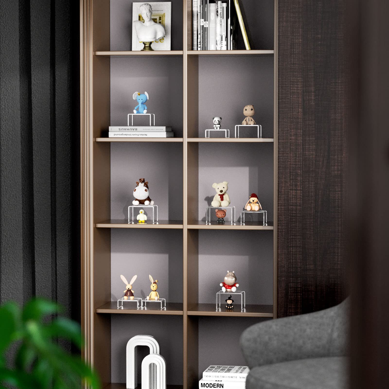NIUBEE Acrylic Display Risers Stand 2 Sets,3 Steps Clear Riser Shelf Showcase for Amiibo Funko POP Figures -3"x3"x4"