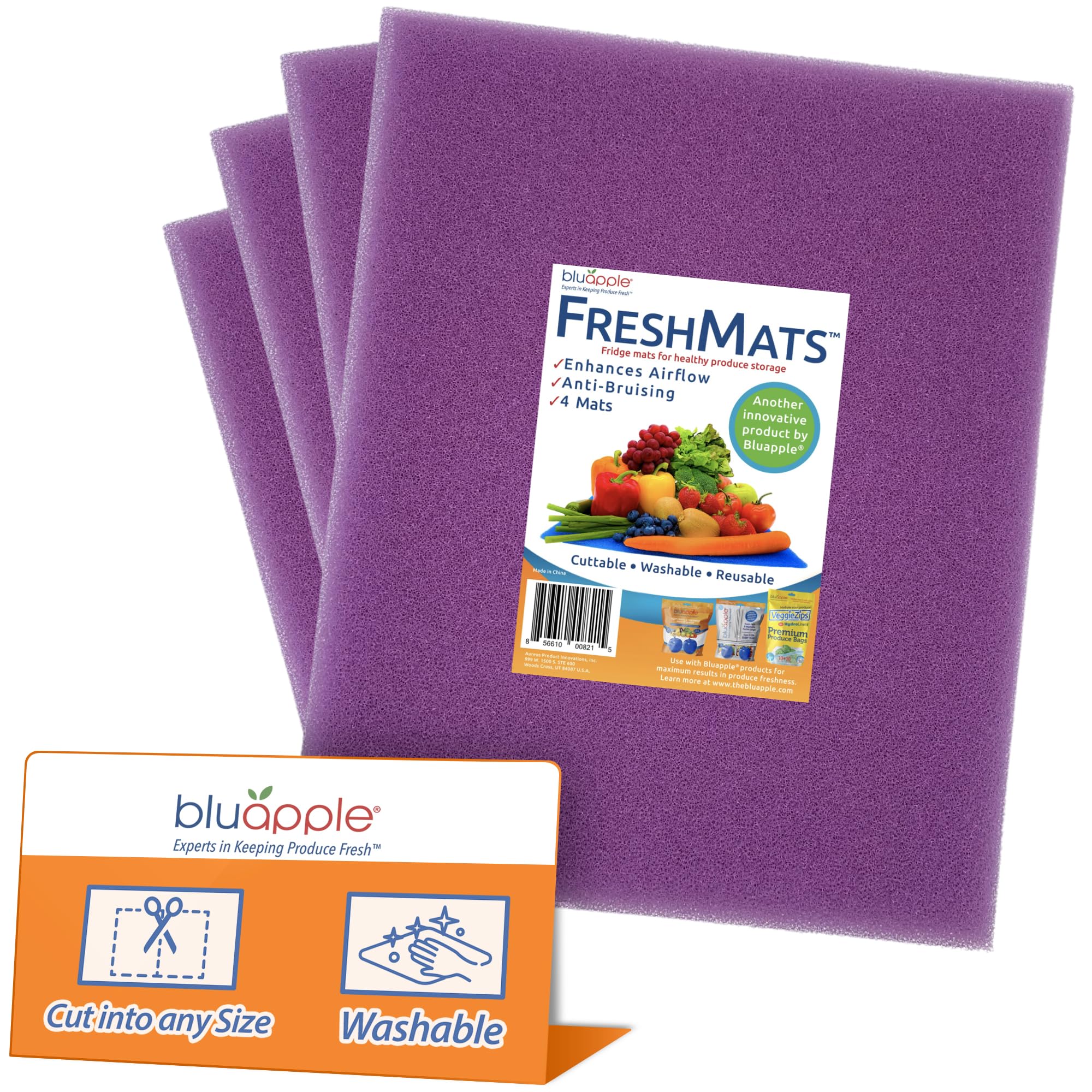 Bluapple FreshMats, Refrigerator Bin Liner, Fridge Drawer Mats, Crisper Life Extender Liner Keeps Produce Fresh Longer, Anti-Bruising, for Air Circulation, Washable & Reusable (4-Mats, 12x15, Black)