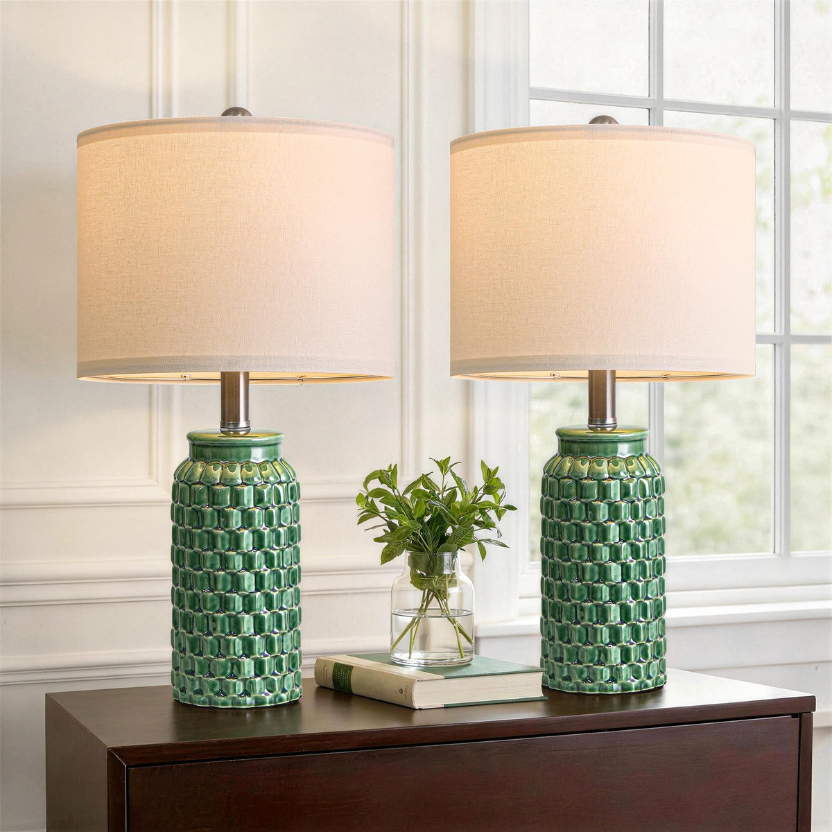 USumkky 20.5" Gold Modern Ceramic Bedside Lamp Set of 2 for Bedroom Decor Farmhouse Table Lamp for Living Room Office Dorm