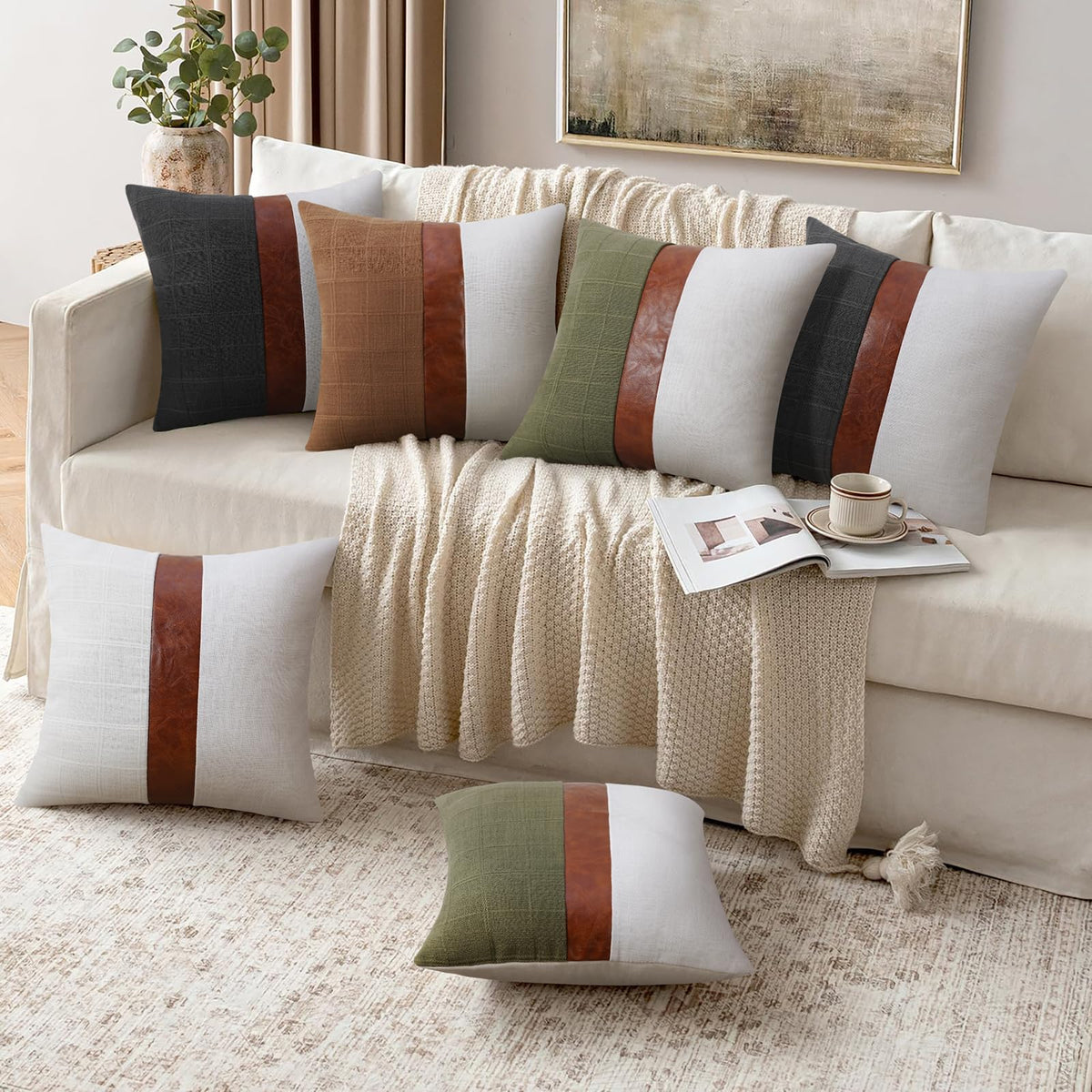 Beige Linen Throw Pillow Covers 18x18 inch