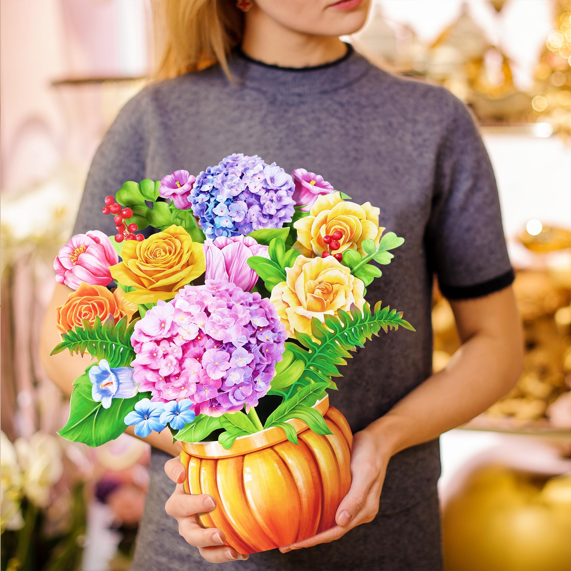 Airpark 3D Pop Up Paper Flowers Bouquet Card 12’‘ with Note & Envelope, Birthday Gifts, Get Well, Thank You, Greeting Cards for Women Mom Wife Friends, Daisies and Butterflies