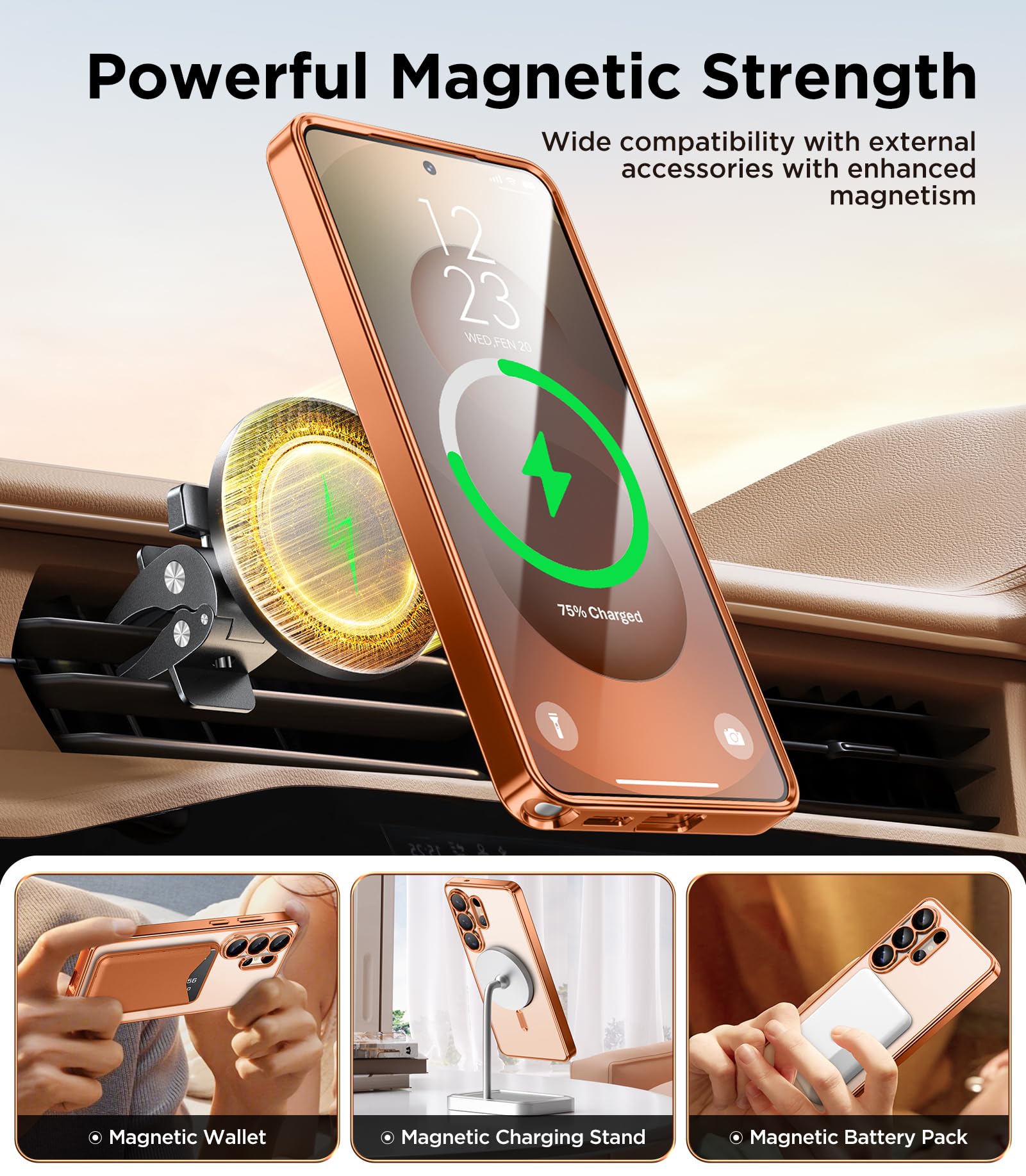 Magnetic Case Compatible with Samsung Galaxy S25 Ultra,Compatible with MagSafe,[Full Camera Protection][Screen Protector] Shockproof Plating Clear Phone Cover for Galaxy S25 Ultra(Black/Clear)