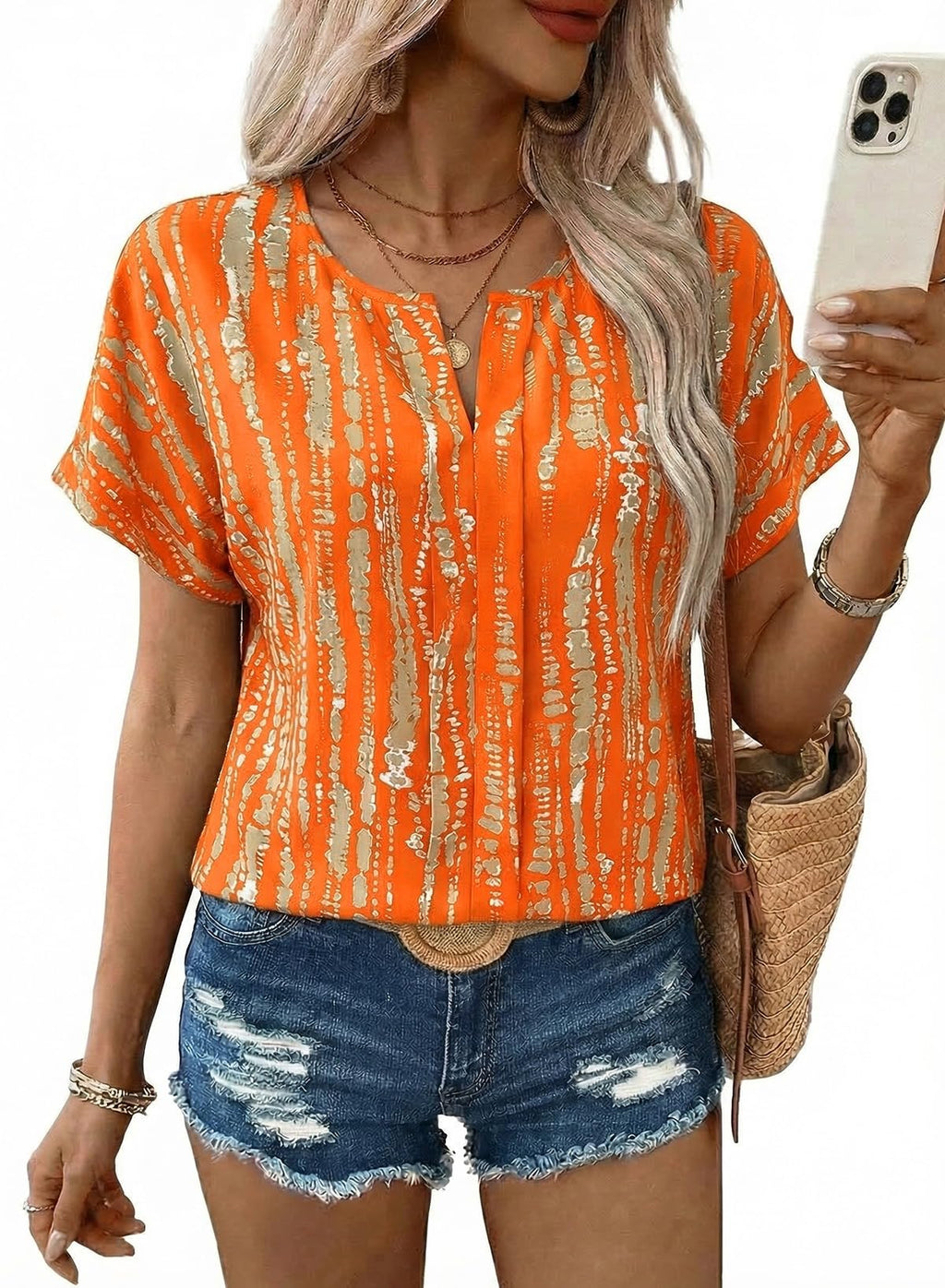 SHEWIN Women's Casual V Neck Floral Print Chiffon Blouses 3/4 Sleeve Boho Summer Tops Shirts