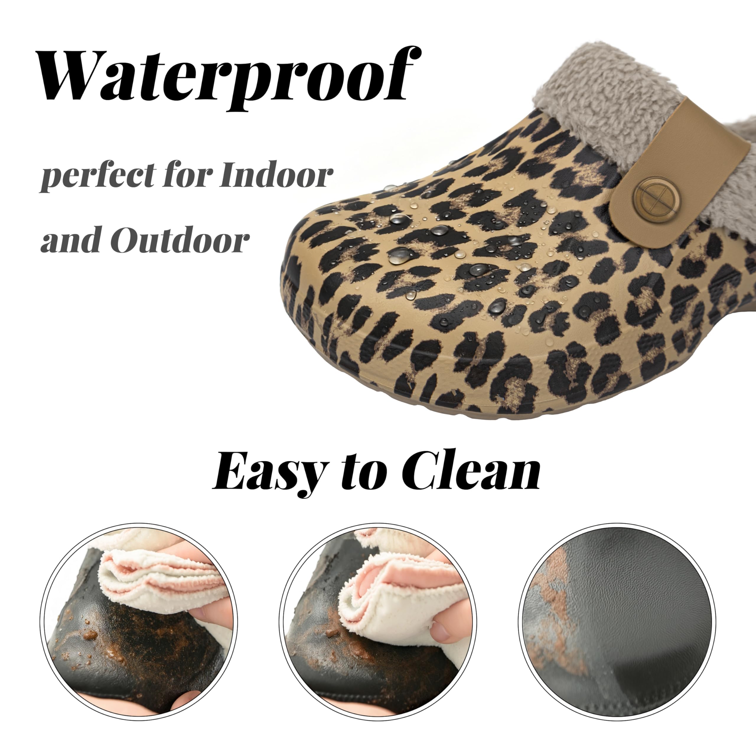 ChayChax Women and Men Fur Lined Clogs Memory Foam Warm Fuzzy Slippers Winter Waterproof Indoor Outdoor Slipper