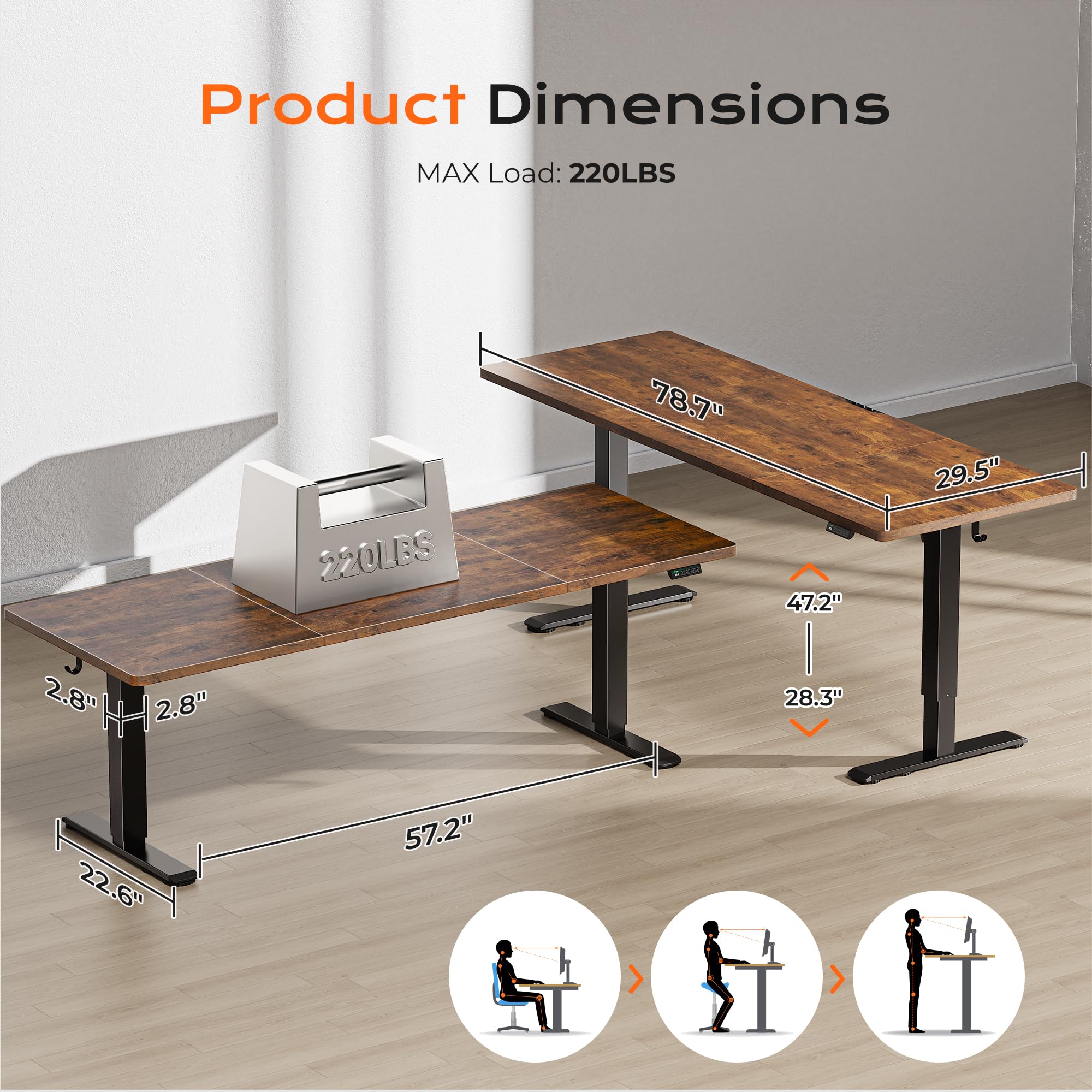 Huuger 48 x 28 Large Electric Standing Desk, Height Adjustable Desk, 27.6" Deep Desktop, Stand up Gaming, 2 Hooks, 3 Preset Heights, for Home Office, Black