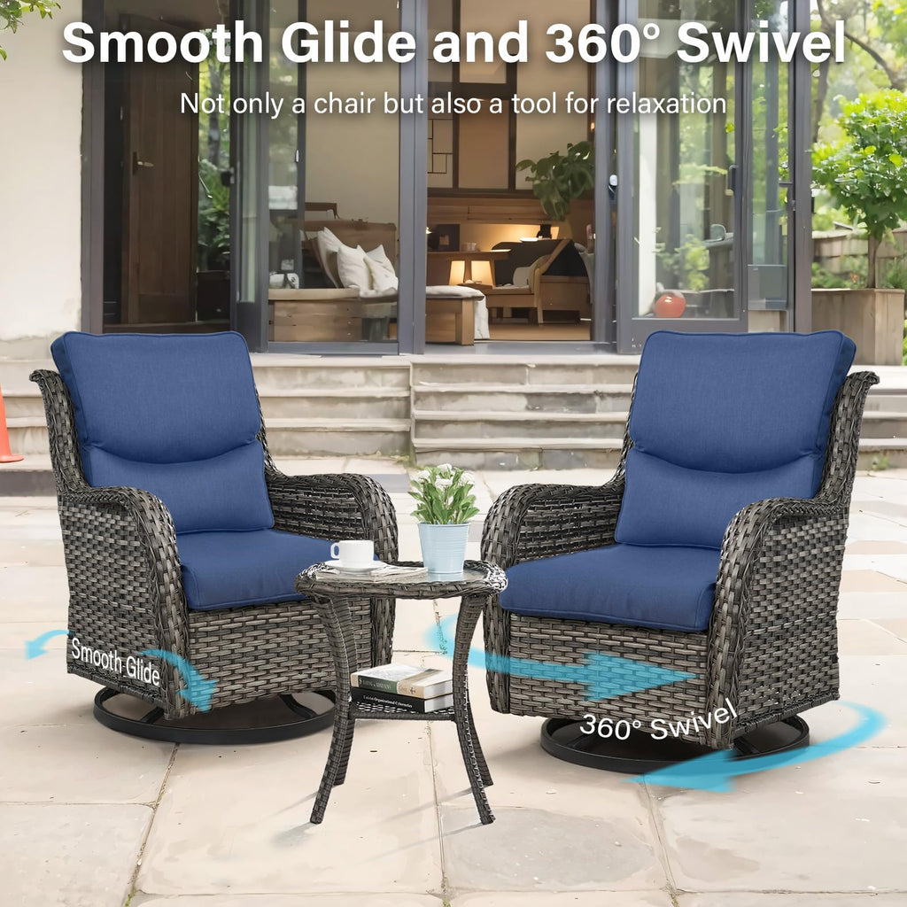 Swivel Patio Chairs Set of 2 with 5" Thick Cushion - Wicker Outdoor Swivel Rocker Patio Chairs, High Back Comfortable Outdoor Glider Chair for Balcony, Porch, Deck, Poolside - Brown/Beige