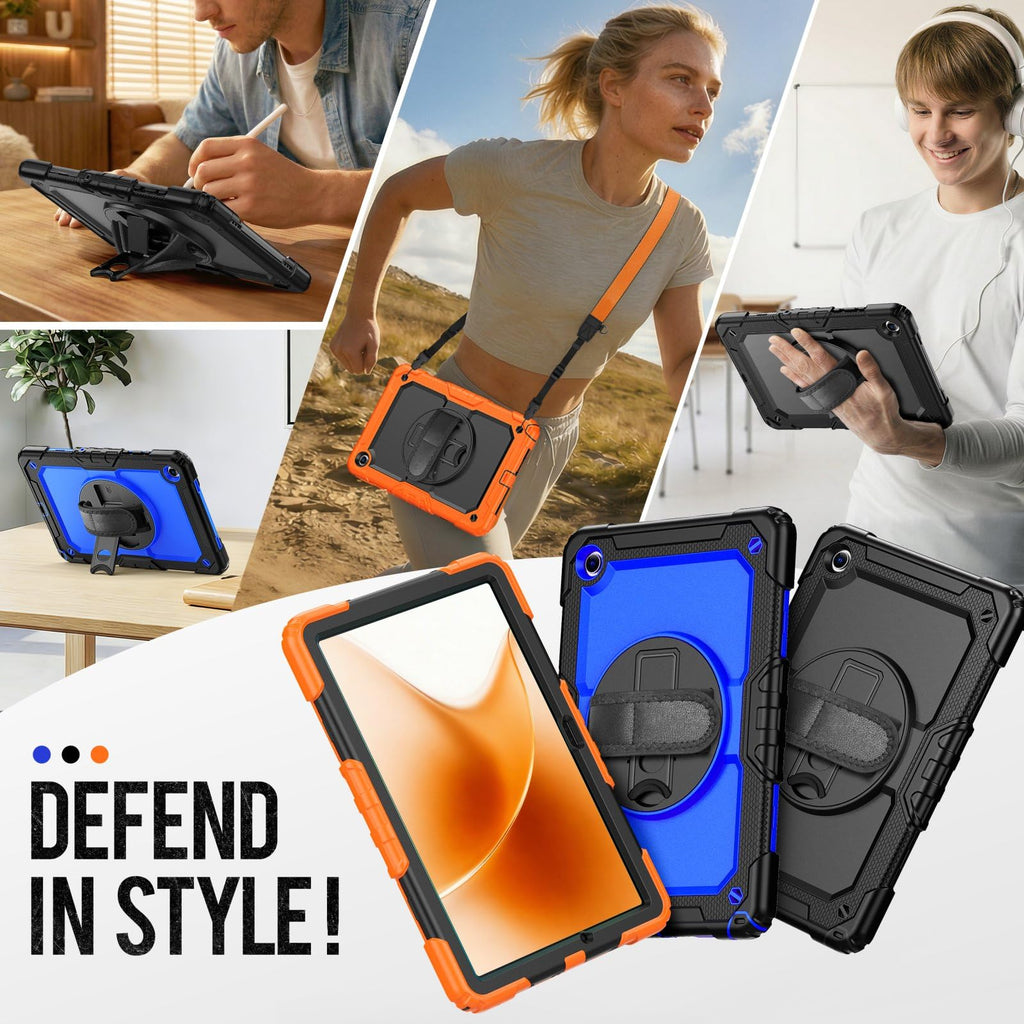HXCASEAC Case for iPad 9th/8th/7th Generation 10.2 inch, with Pencil Holder, Screen Protector, Hand Strap, Heavy Duty Protective for iPad 9/8/7 Case 10.2-inch 2021/2020/2019, Orange