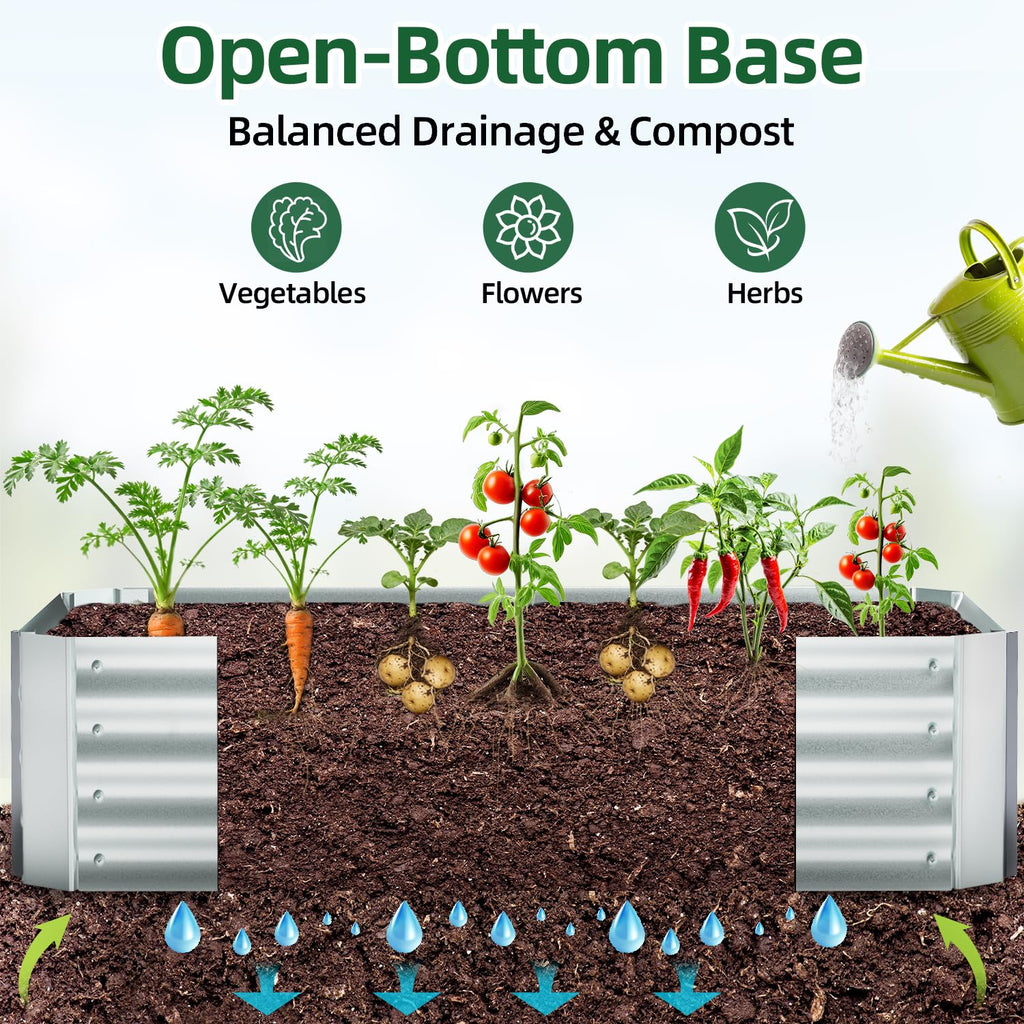 Ohuhu 8x4x1 FT Raised Garden Bed with Cover, 3-in-1 Galvanized Metal Planter Box with Greenhouse for Outdoor Plants, Dual-Side Access for Easy Plant Care, All-Season Frost & Pest Protection