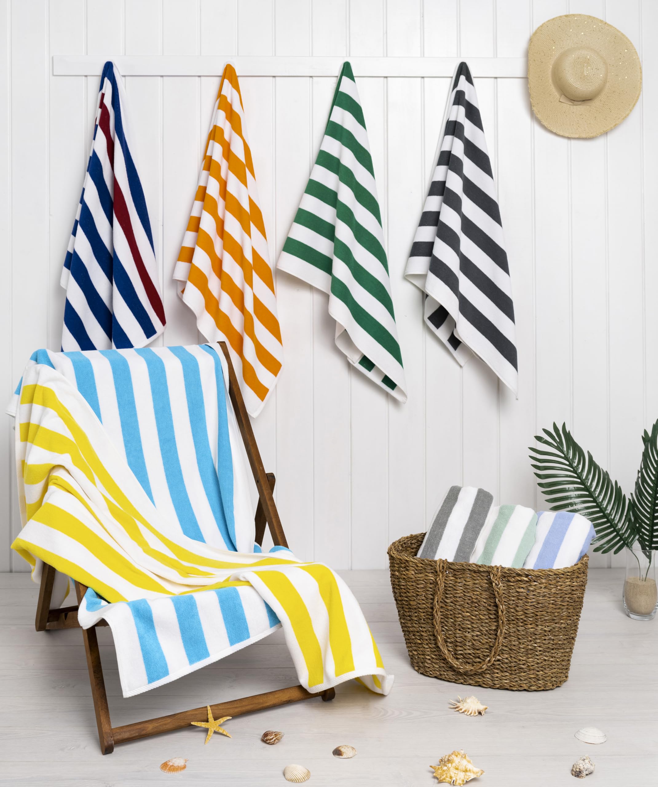 American Soft Linen Cabana Striped Beach Towels, 30x60 inch 4 Piece Oversize Pool Towels, Quick Drying Sand Free Swim Towels, Beige