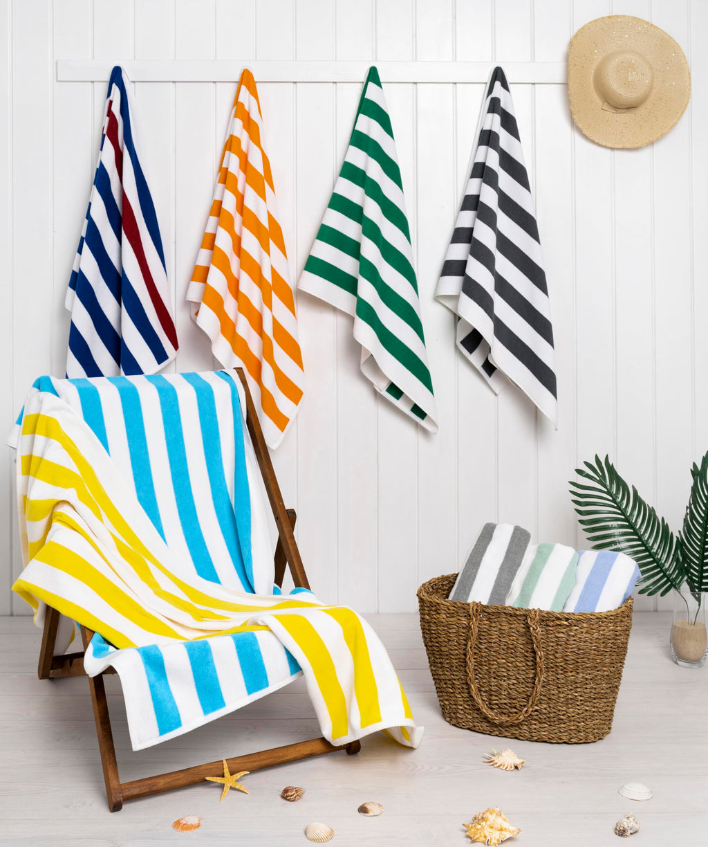 American Soft Linen Cabana Striped Beach Towels, 30x60 inch 4 Piece Oversize Pool Towels, Quick Drying Sand Free Swim Towels, Beige