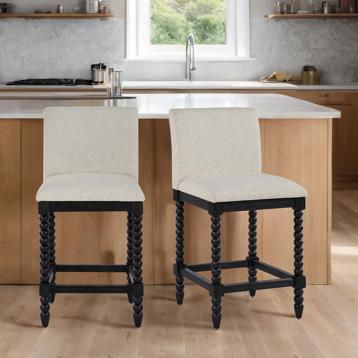 DUHOME Spindle Counter Stool with Padded Spring Seat,Wooden Bar Stools Farmhouse 26 Inch Counter Height Stools Chairs with Spindle Back for Kitchen Island