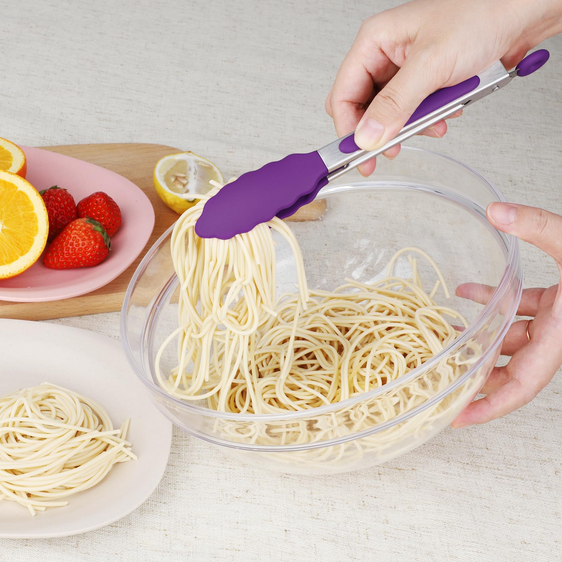 Hotec Mini Silicone Kitchen Tongs for Cooking - 7-Inch Small Serving Tongs with Silicone Tips, Set of 3 (Black)