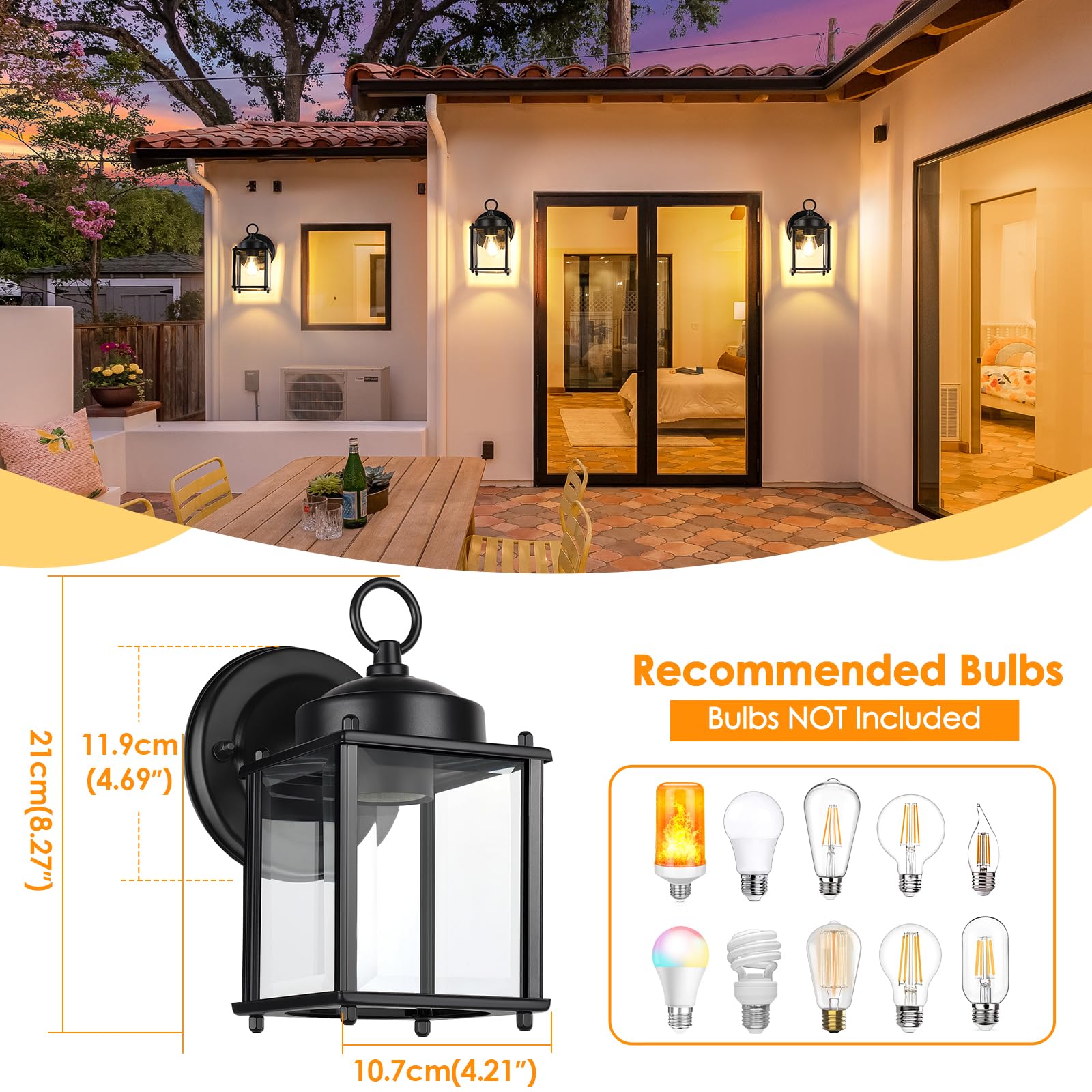 MATAMEYE Outdoor Wall Lantern, Exterior Dark Chocolate Waterproof Wall Sconce Lighting Fixture, Front Door Wall Lamp with Clear Beveled Glass, 2 Pack