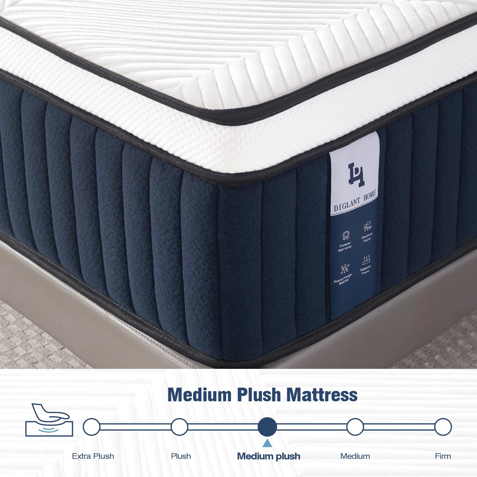 Queen Mattress, DIGLANT 14Inch Euro Top Memory Foam Hybrid Mattress, Medium Plush Feel Pocket Springs Queen Size Mattress for Pressure Relief, Edge Support Mattress in Box, CertiPUR-US, 60"*80"