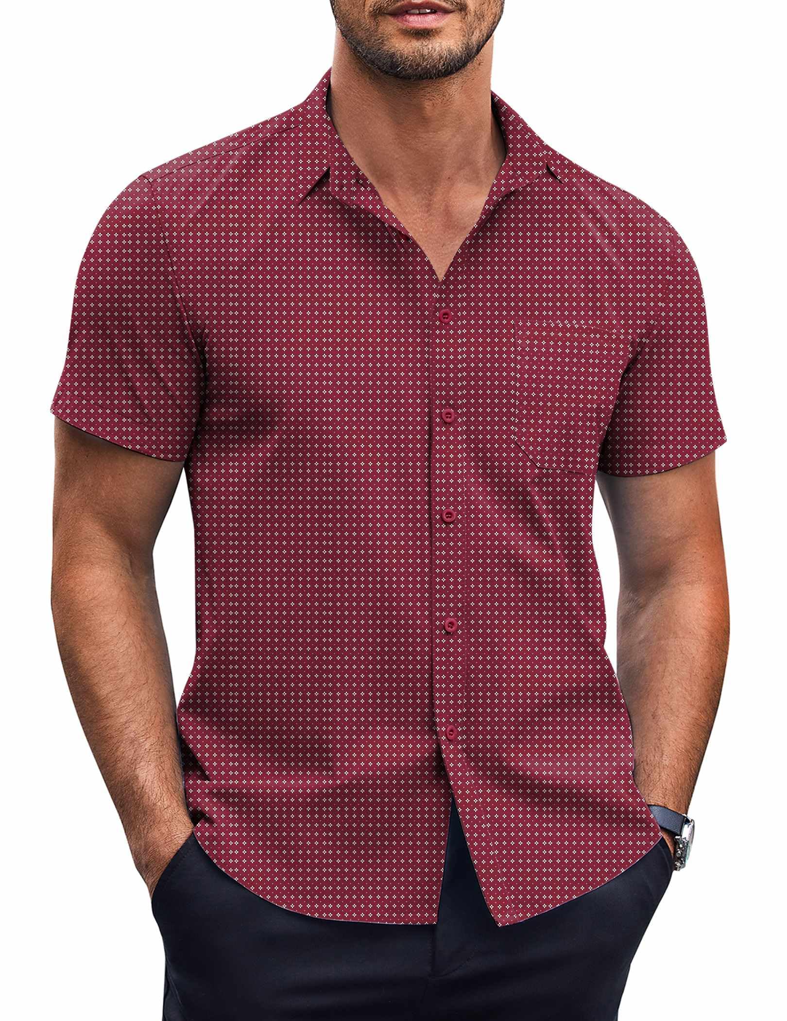 COOFANDY Mens Short Sleeve Button Down Shirts Wrinkle Free Dress Shirts Casual Polka Dot Print Shirt with Pocket