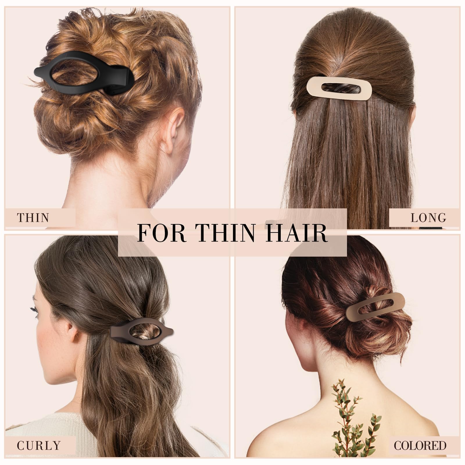 Obeoby 8 Pcs Flat Claw Clips for Women, Strong Hold French Flat Hair Clips for Thick Thin Hair Barrettes Accessories Round Large Medium (Tortoiseshell)