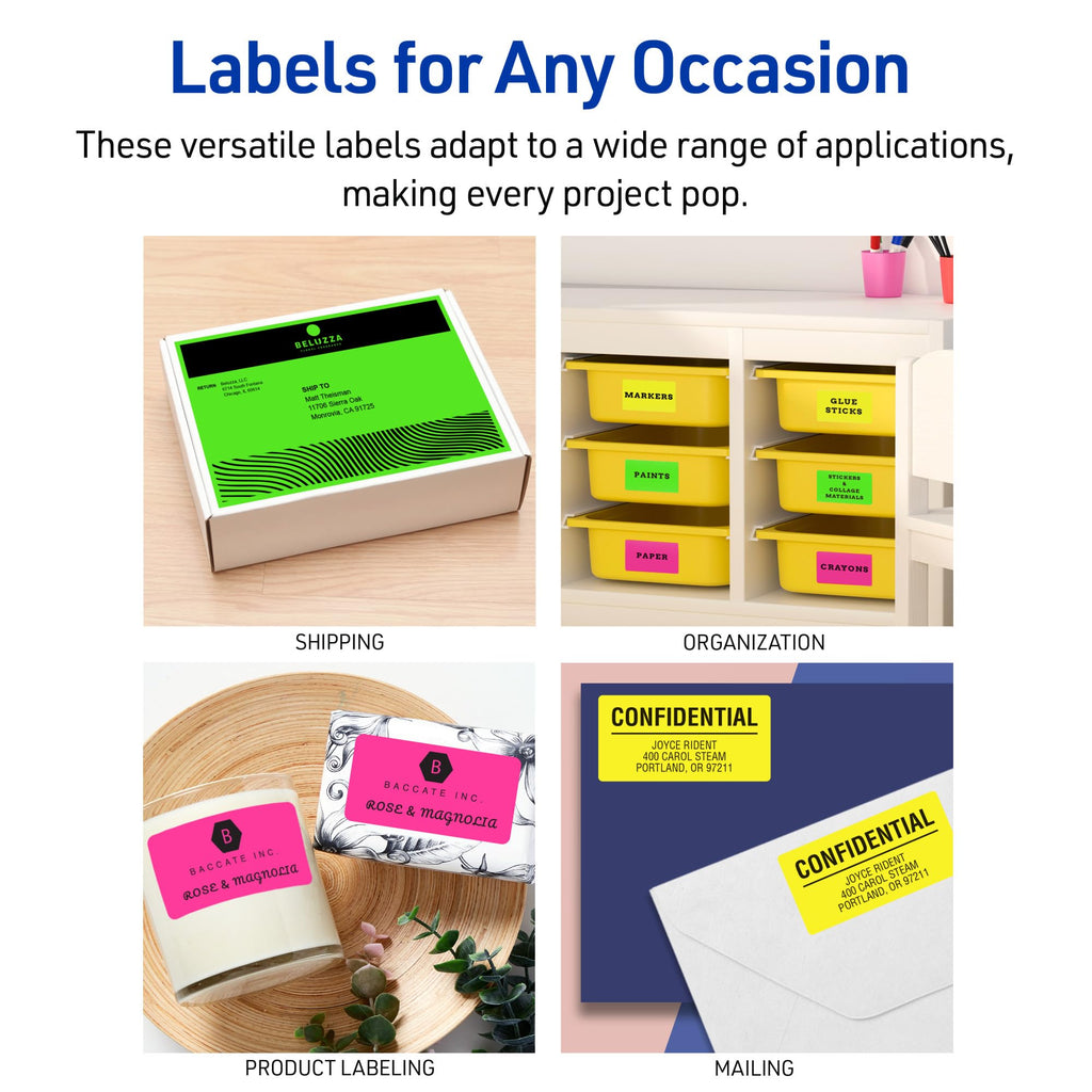 Avery Printable Address Labels with Sure Feed, 1" x 2-5/8", Neon Green, Laser & Inkjet Compatible, 750 Blank Labels per Pack, Great for Branding, Mailing, Organizing, and More (5-Pack of 5971)