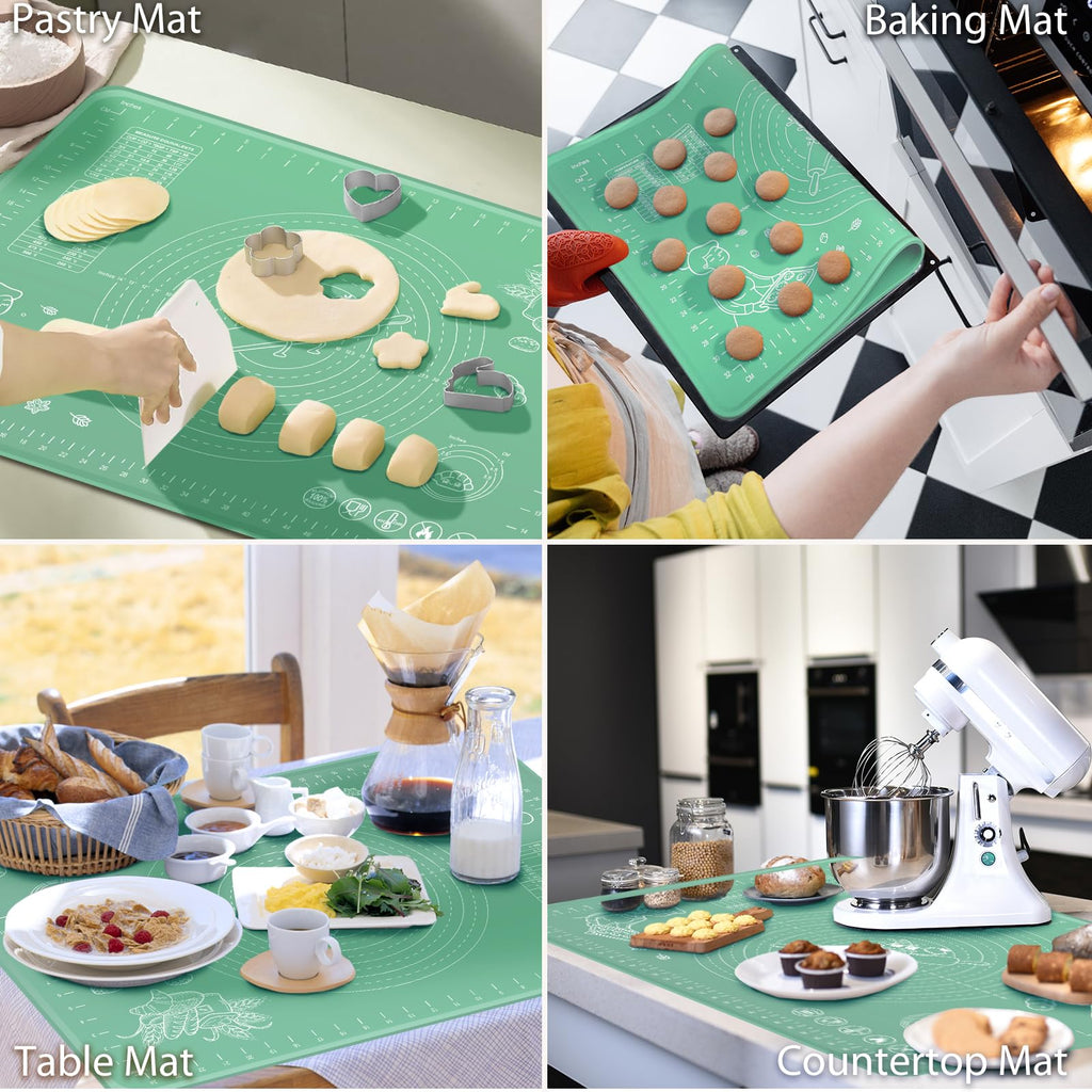 Silicone Baking Mat 24" x 16" Extra Thick Non-stick Pastry Mat with Measurements and Edge Heightening, Food Grade Silicone for Countertop Dough Rolling Making Bread, Cookies, Pizza, Fondant, Pasta