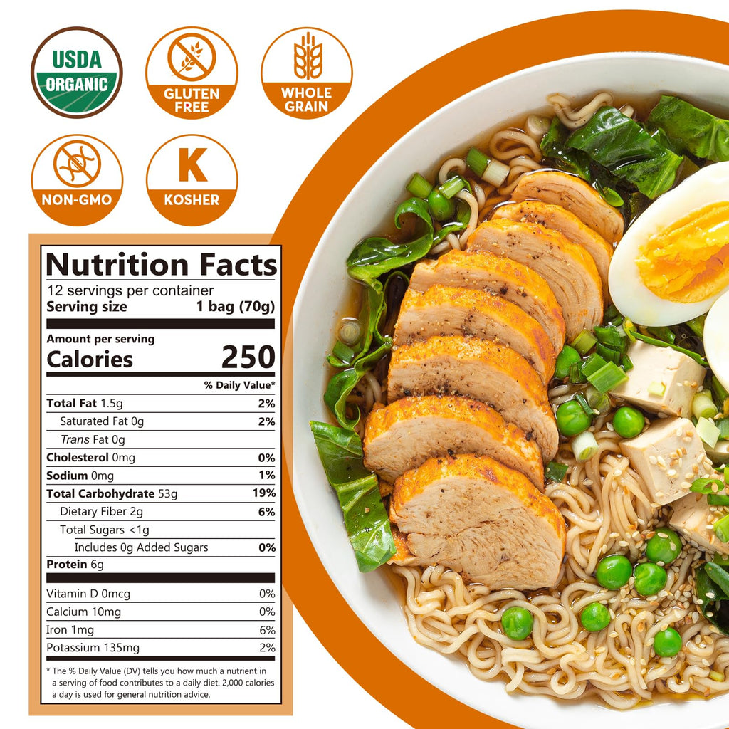 ONETANG Organic Buckwheat & Brown Rice Ramen Noodle, Gluten-Free Pasta, Whole Grain, Non-GMO, Kosher, Vegan 2.47 Oz (Pack Of 12)