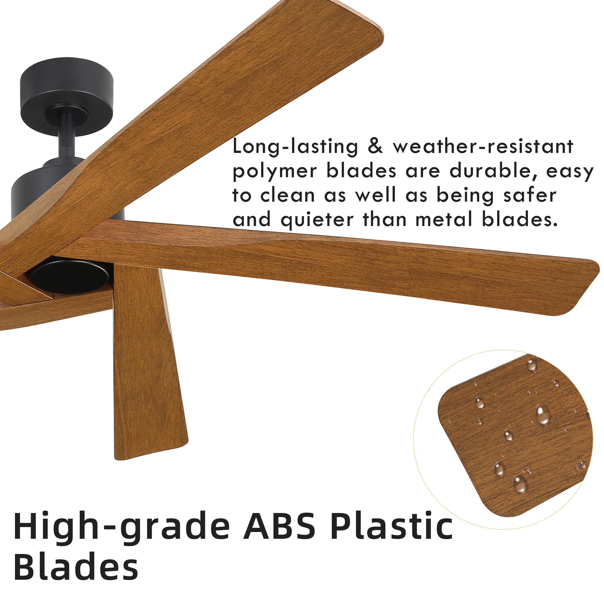 WINGBO 54" ABS DC Ceiling Fan No Light, 5 Blade Wood Grain ABS Ceiling Fan with Remote, 6-Speed Reversible DC Motor, Ceiling Fans without Light for Kitchen Bedroom Living Room, Antique Nickel and Grey