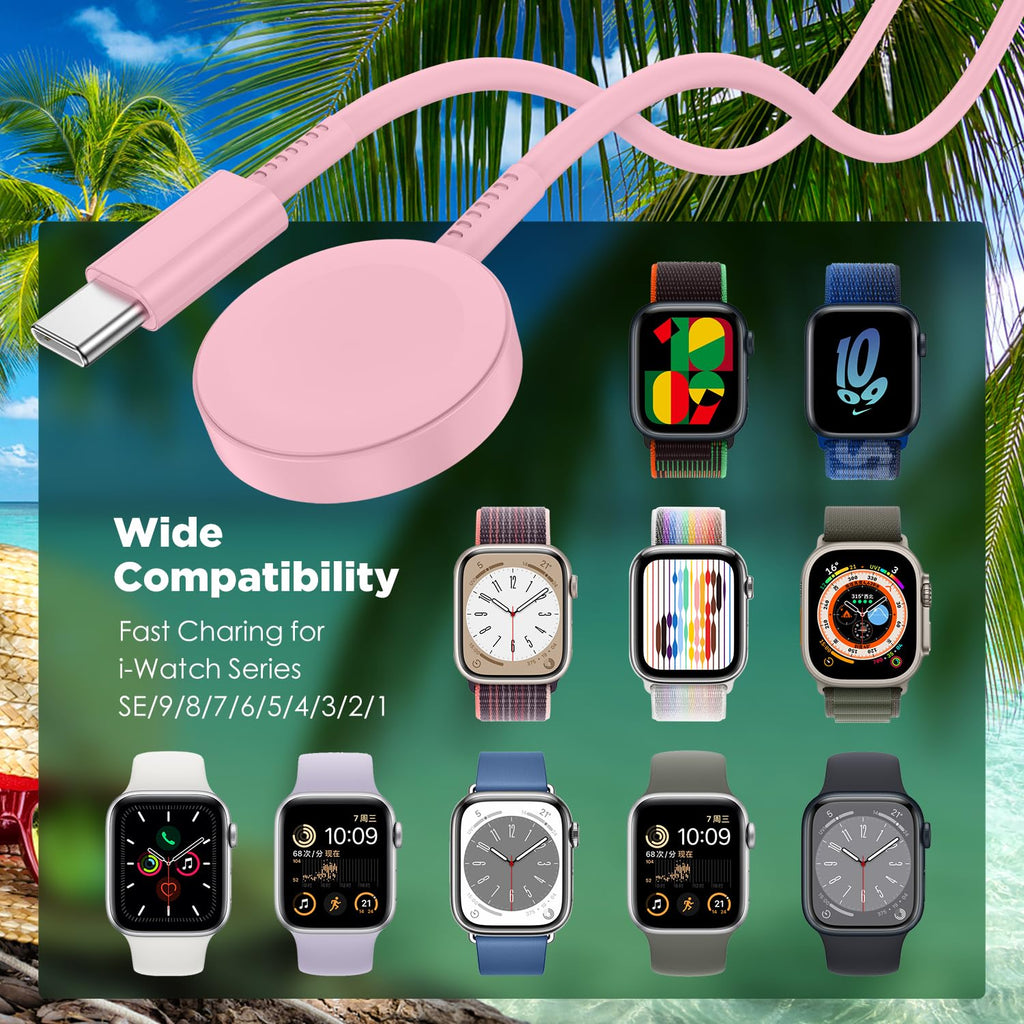 2Pack for Apple Watch Charger Cable, 3FT USB C to Magnetic Wireless Fast i-Watch Charging Cord [Portable], Compatible with iWatch Series Ultra/9/8/7/6/SE/SE2/5/4/3/2 - Black
