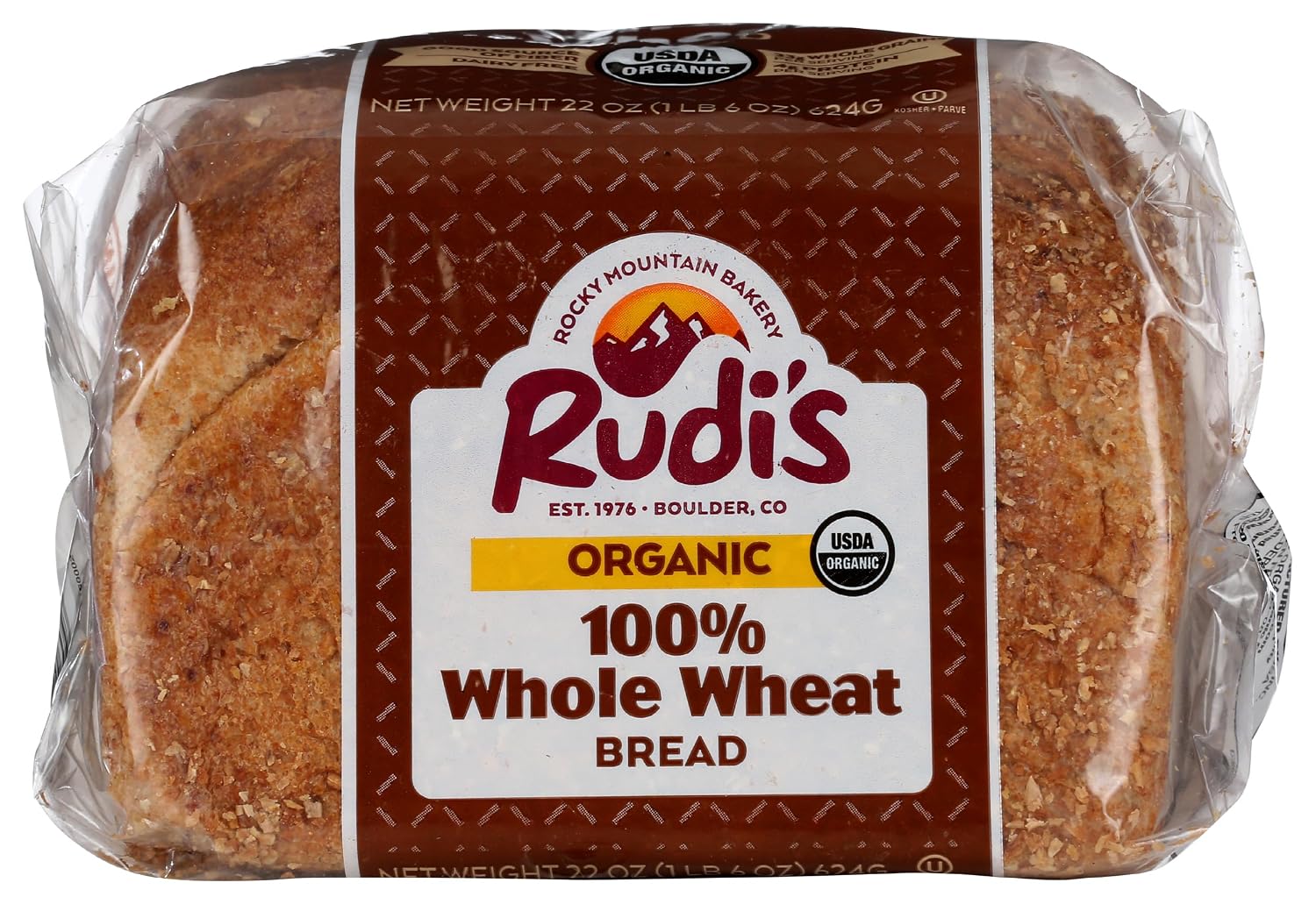 Rudis Bakery, Bread 100 Pct Whole Wheat Organic, 22 Ounce
